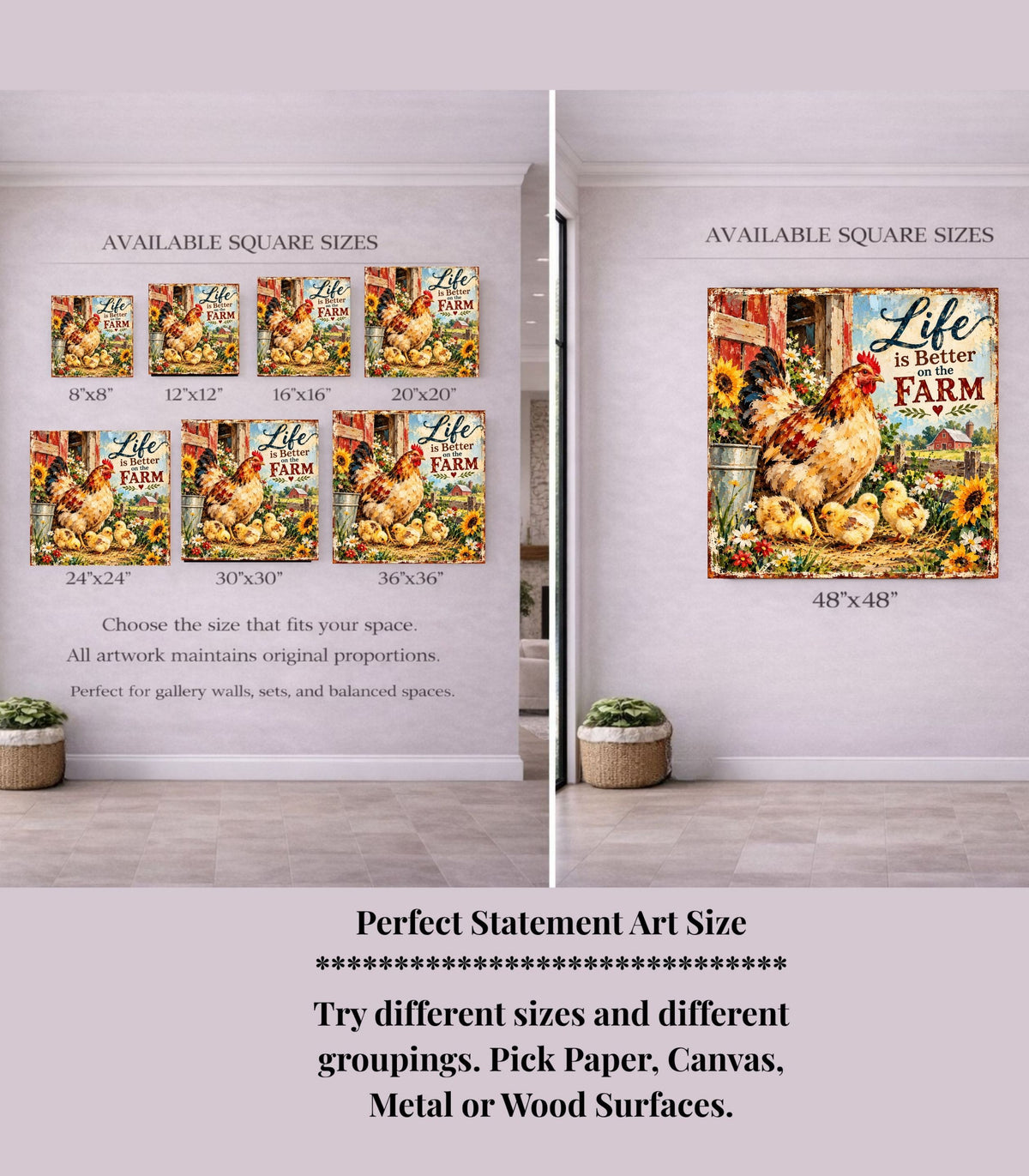 Life Is Better on the Farm | Hen & Chicks Country Farm Art | Giclée Paper • Wood • Metal • Canvas