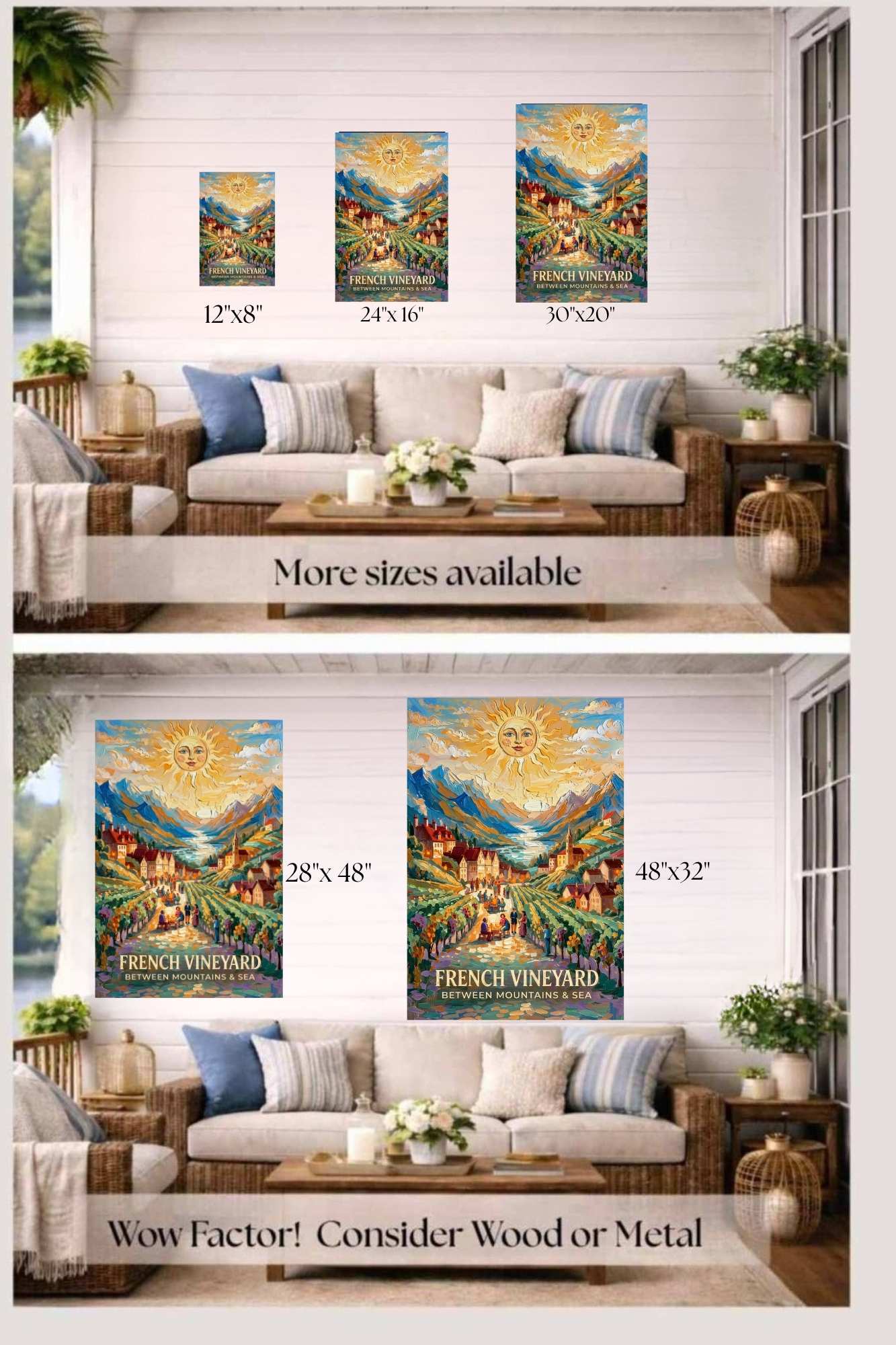 French Vineyard Between Mountain and Sea| Travel Print| Giclee Paper- Wood- Metal- Canvas