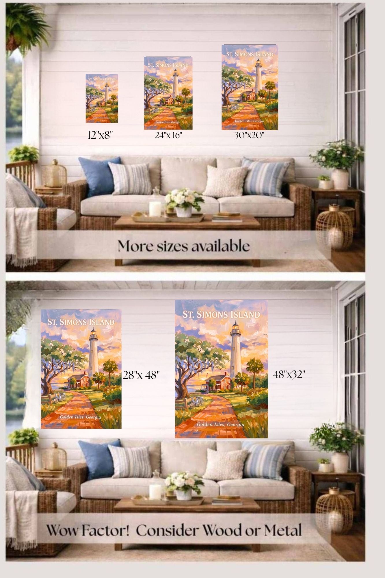 St. Simons Island Lighthouse Scene| Lighthouse Print| Travel Poster|  Giclee Paper- Wood- Metal- Canvas