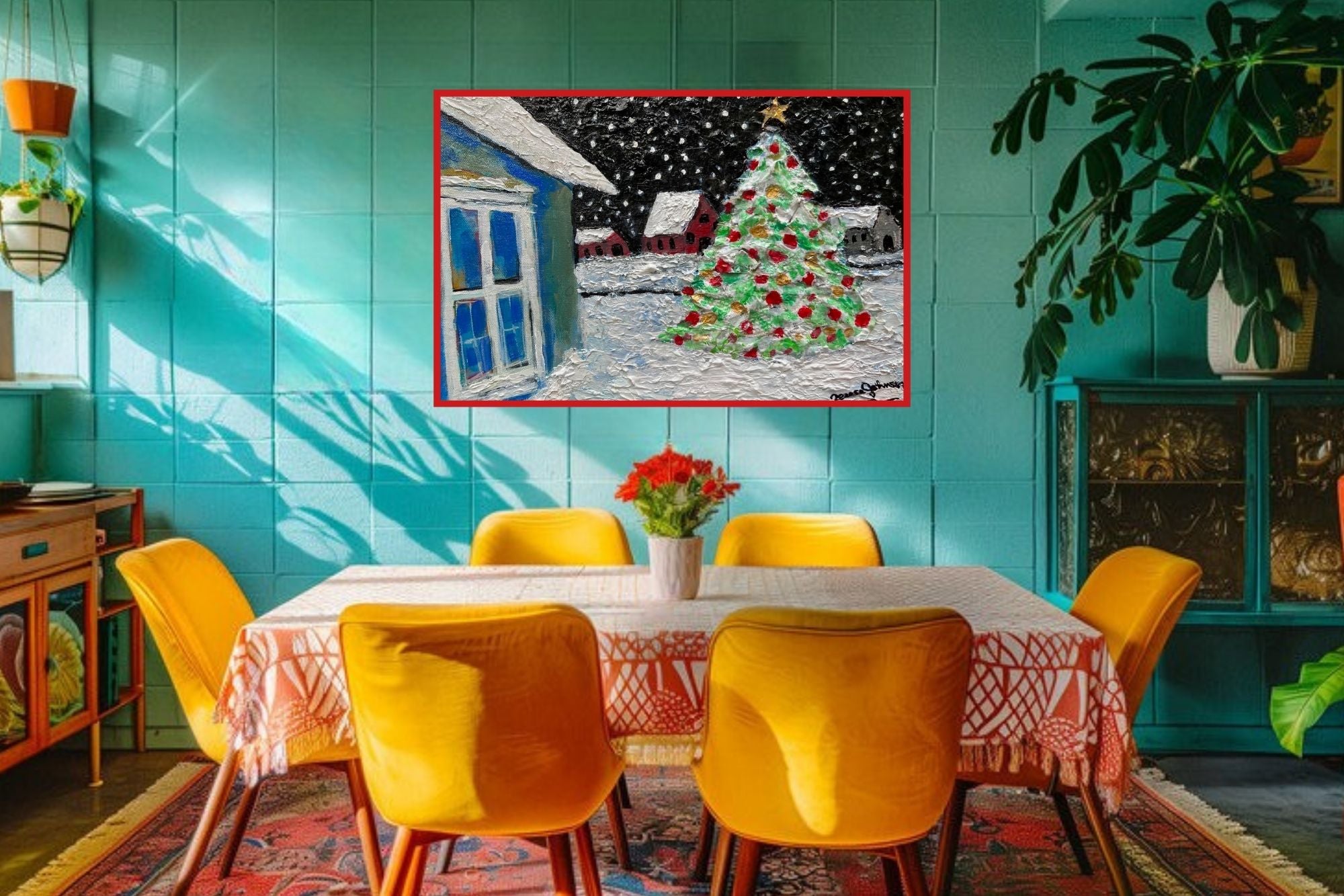 Country Christmas Morning| Merry Christmas| Vintage Style Art| Giclee Paper- Wood- Metal- Canvas