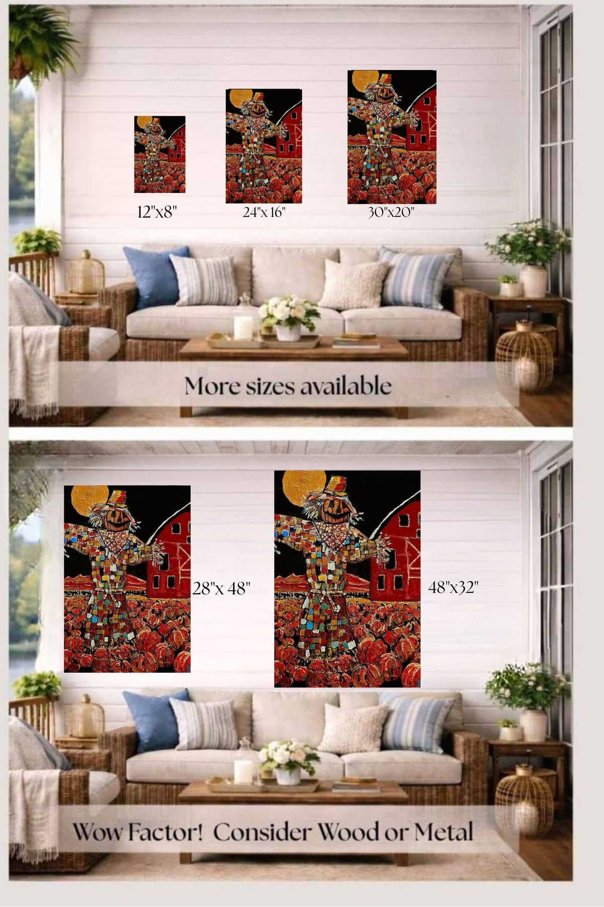 Scary Scarecrow- Farm| Autumn Art| Halloween Pumpkins| Giclee Paper- Wood- Metal- Canvas