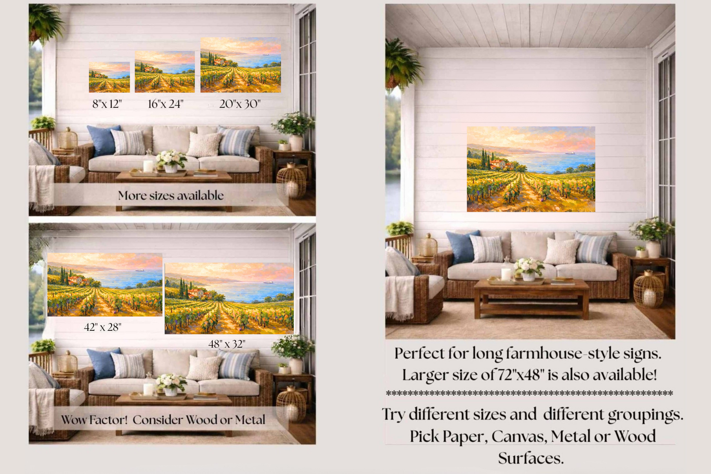 Mediterranean Vineyard by the Sea | Wine Country Art | Giclée Paper • Canvas • Birch Wood • Metal Panels