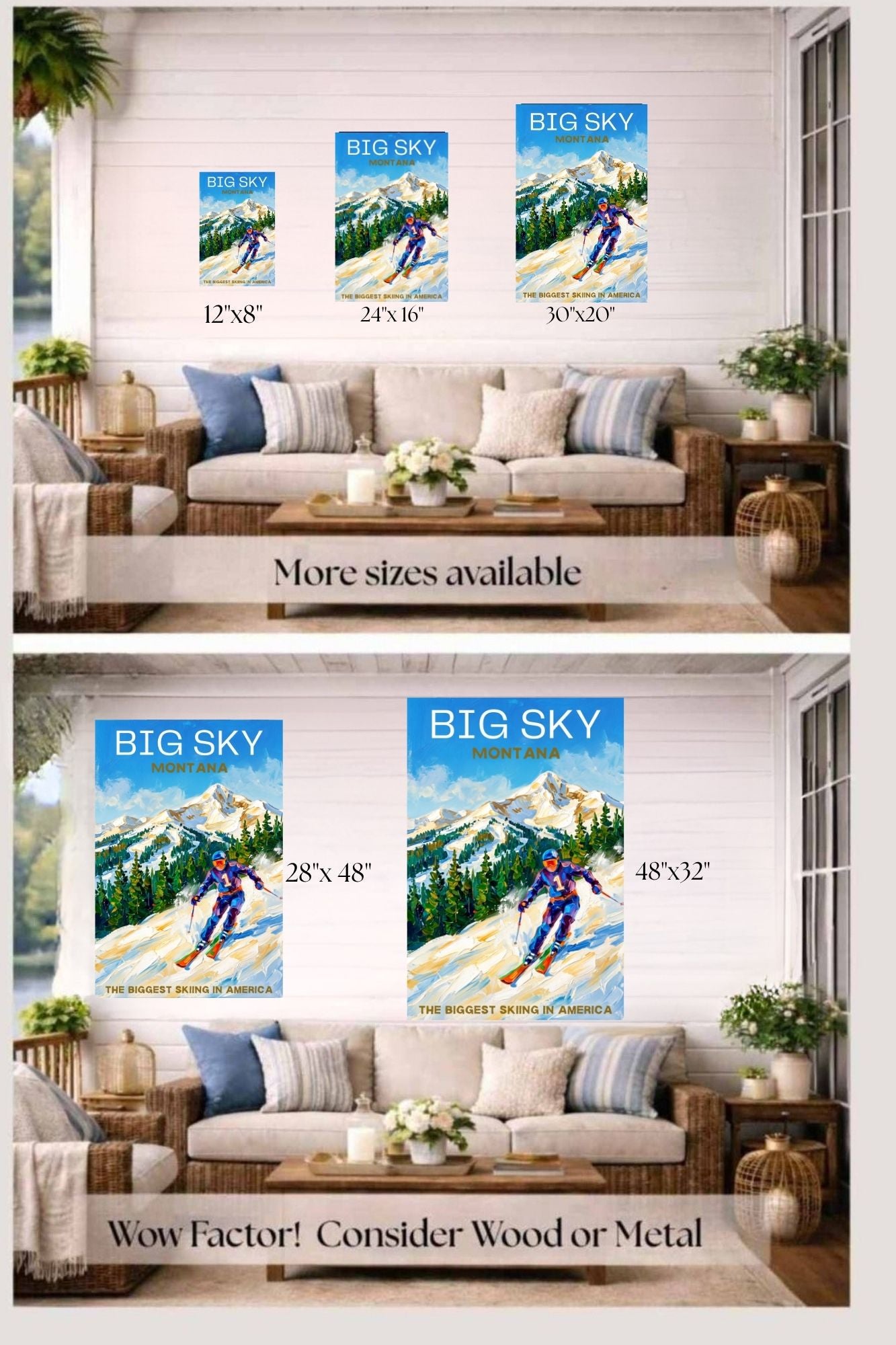Big Sky Montana | Snow Print| The Biggest Skiing in America Travel Poster | Mountain Ski Resort| Giclée Print on Paper, Canvas, Wood, Metal