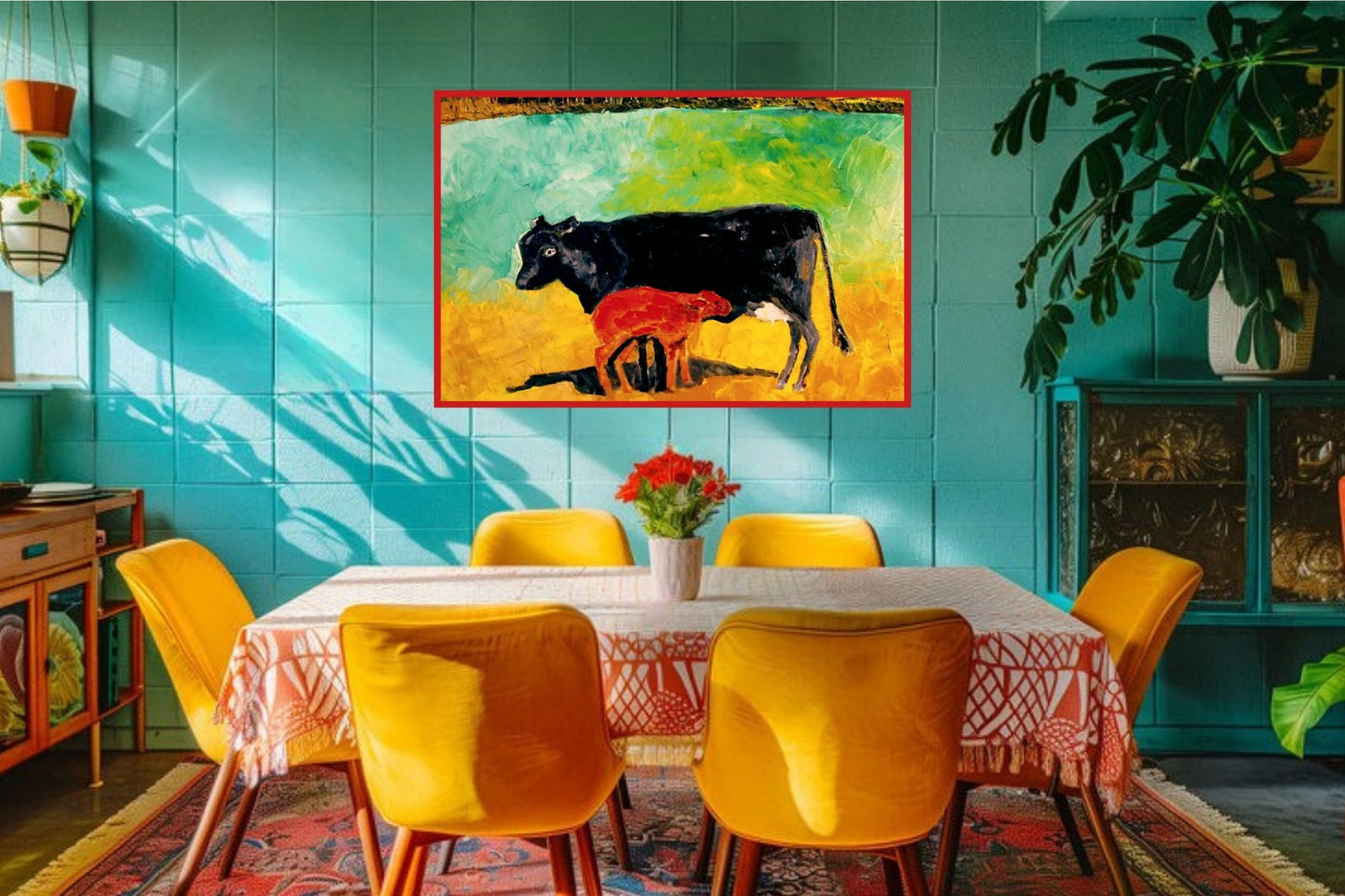 Allison's Cow and Calf Fine| Animal Wall Art | Western Decor | Nature Scene Art -Animal-Giclee Paper- Wood- Metal- Canvas