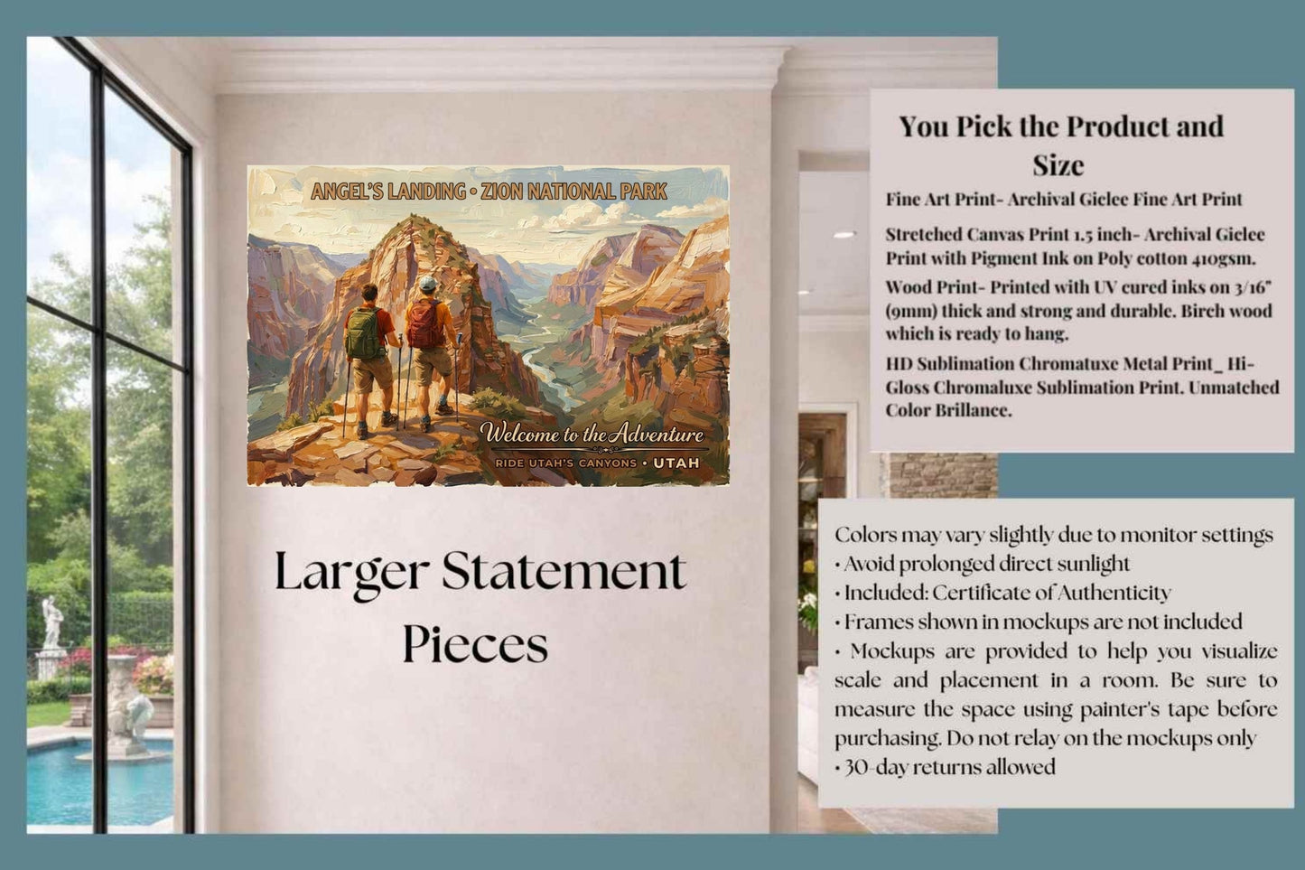 Angel's Landing, Zion National Park | Utah Travel Poster | Canyon Hiking Wall Art | Giclée Print on Paper, Canvas, Wood & Metal