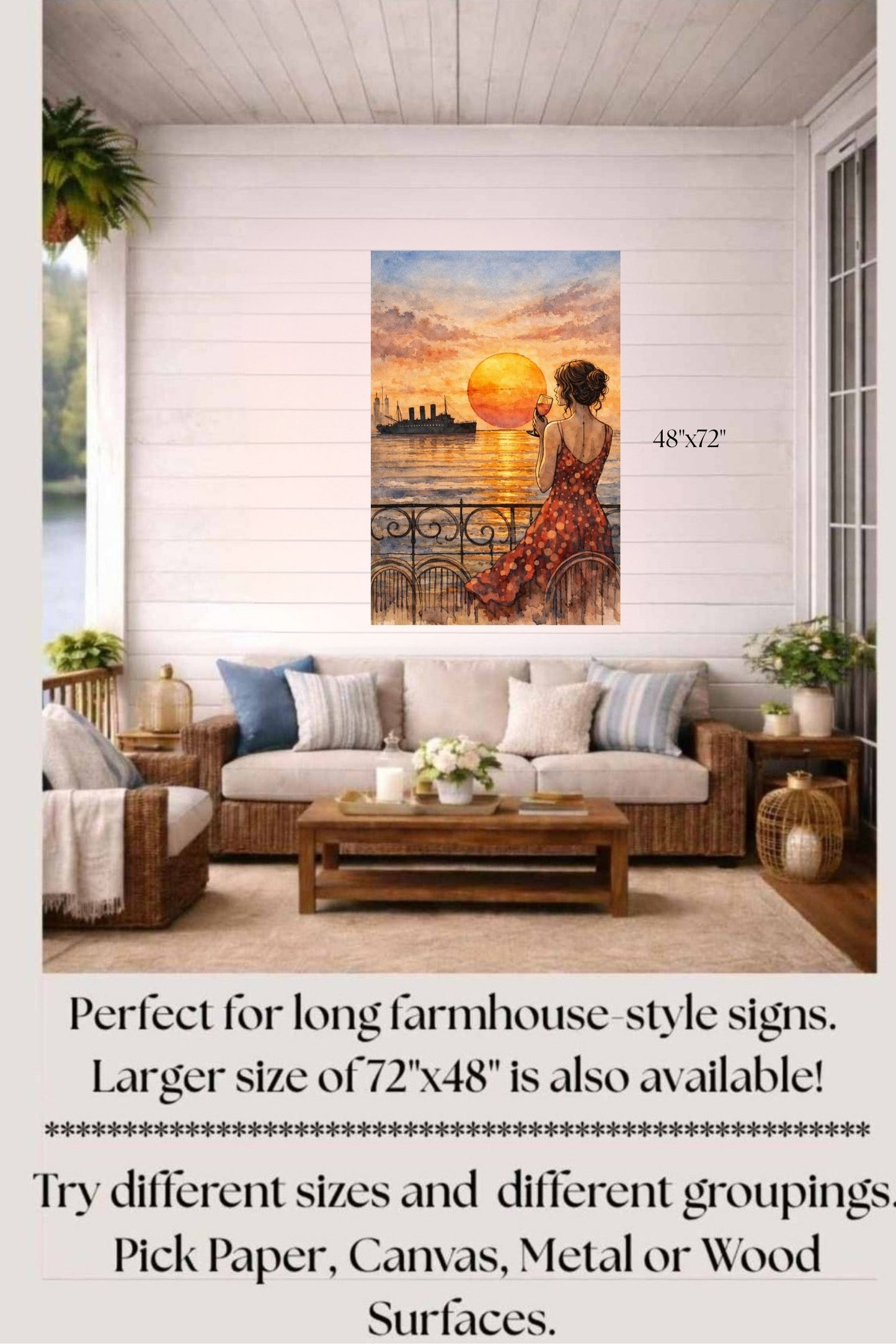 Sunset Views Of Caribbean Ship| Coastal Ocean Art. Giclee Paper- Wood- Metal- Canvas