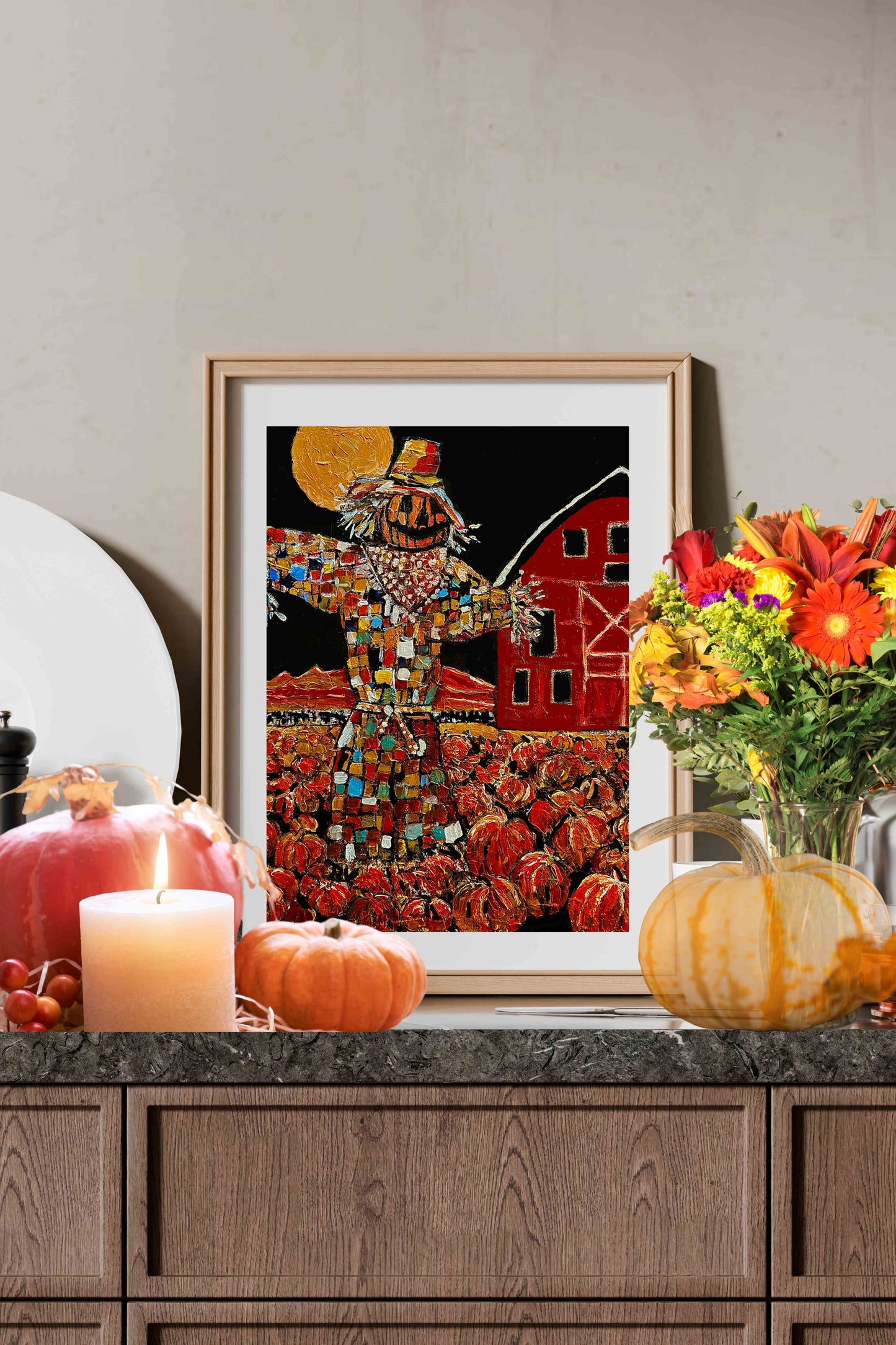 Scary Scarecrow- Farm| Autumn Art| Halloween Pumpkins| Giclee Paper- Wood- Metal- Canvas