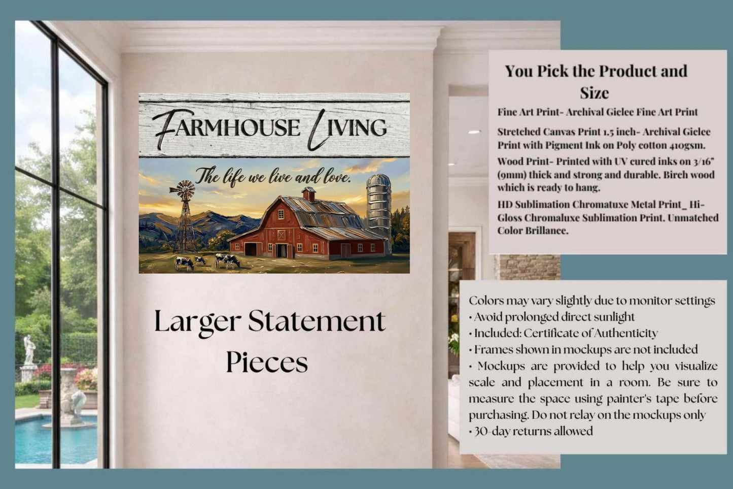 Farmhouse Living| The Life We Love And Live| Prints on Paper- Canvas- Wood- Metal  Panels