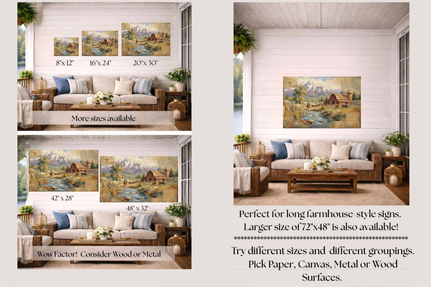 Rancher's Retreat| Rustic Ranch & Mountain Landscape Print | Western Farmhouse Giclée Print on Paper, Canvas, Wood & Metal