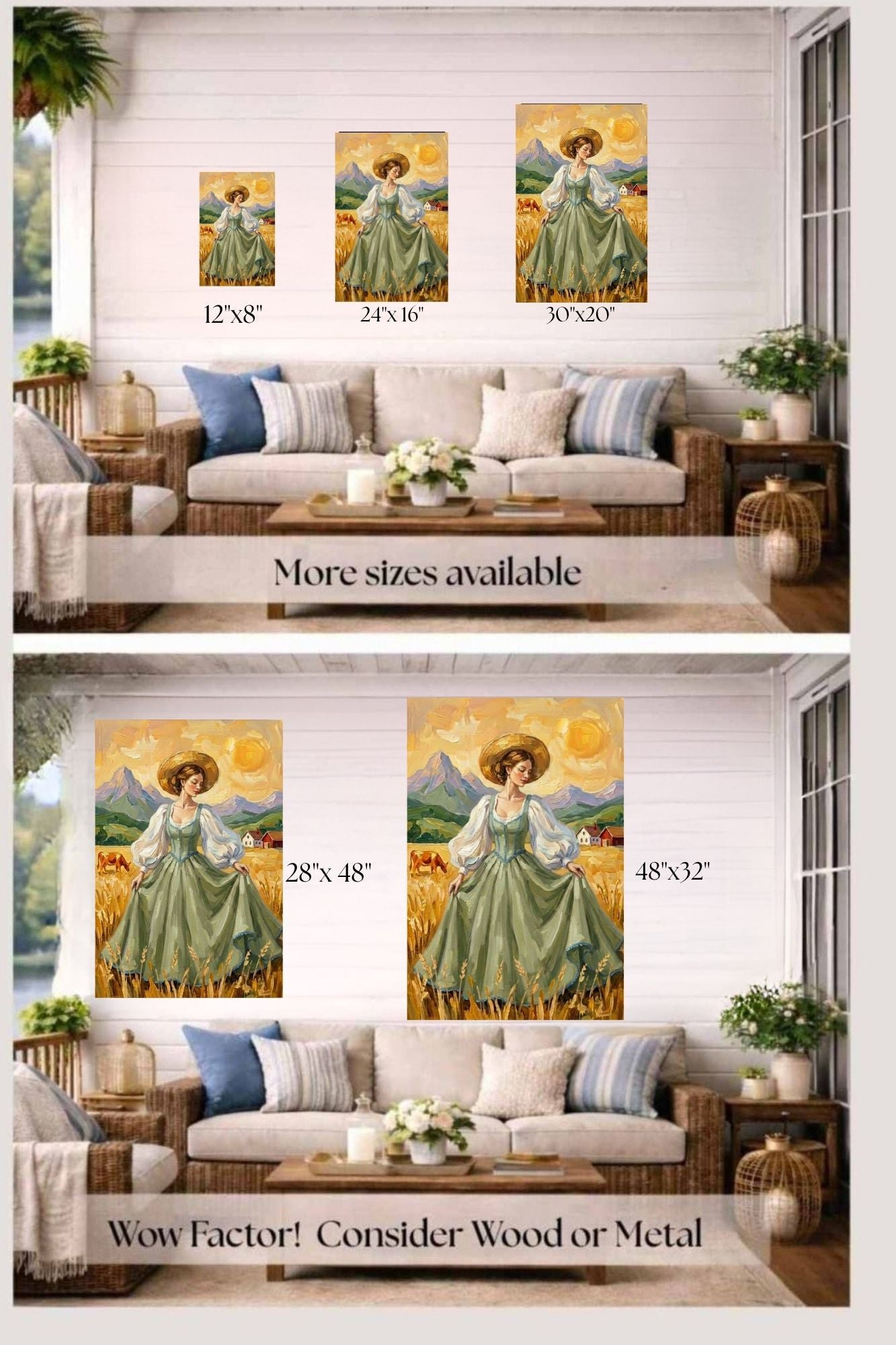 Dancing In the Garden| Vintage Style Print| Farm Village Art| Giclee Paper- Wood- Metal- Canvas