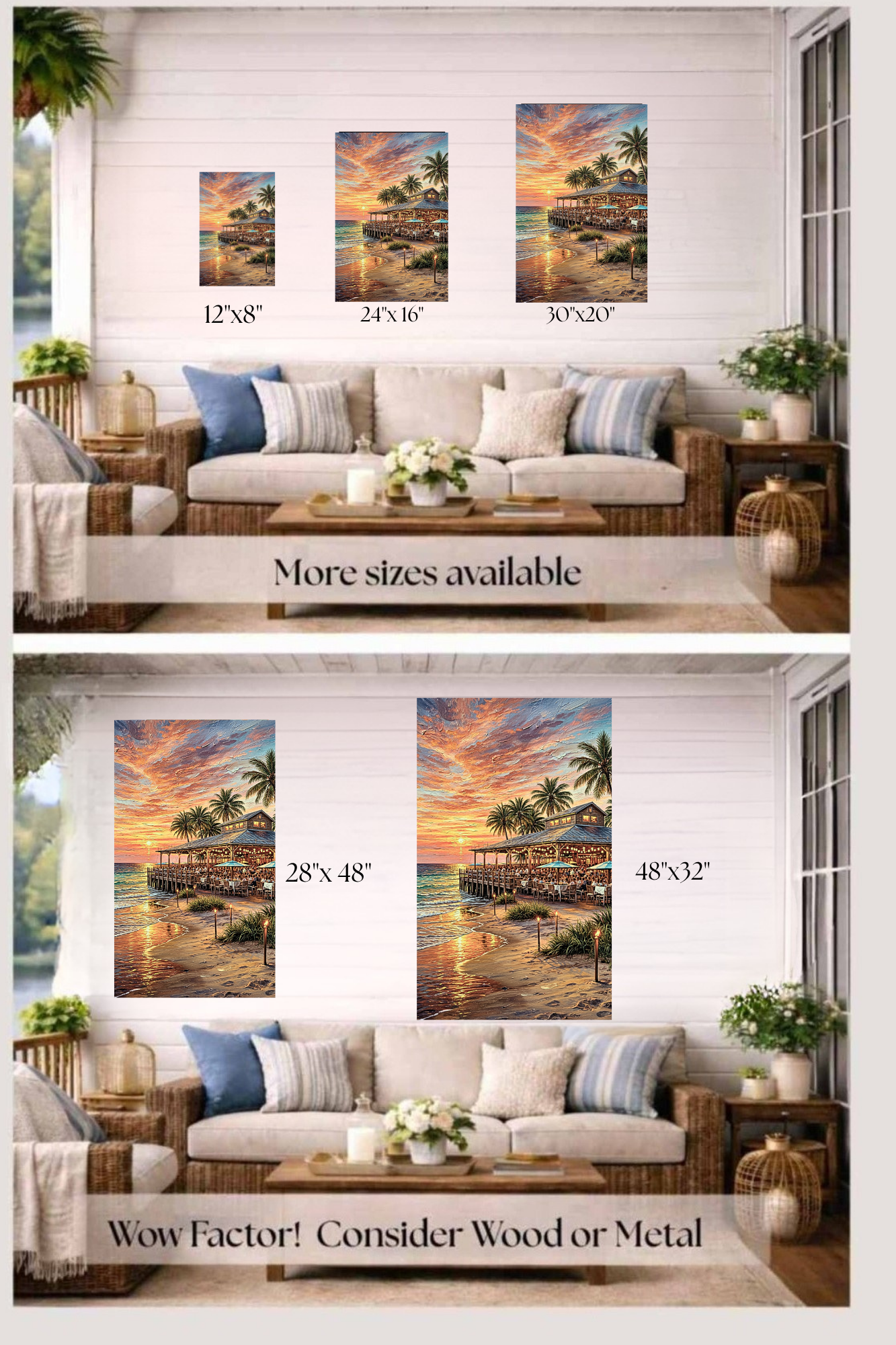 Beachside Dining At Sunset| Coastal Print| Vacation Art| Ocean Beach Print| Travel Poster| Giclee Paper- Wood- Metal- Canvas