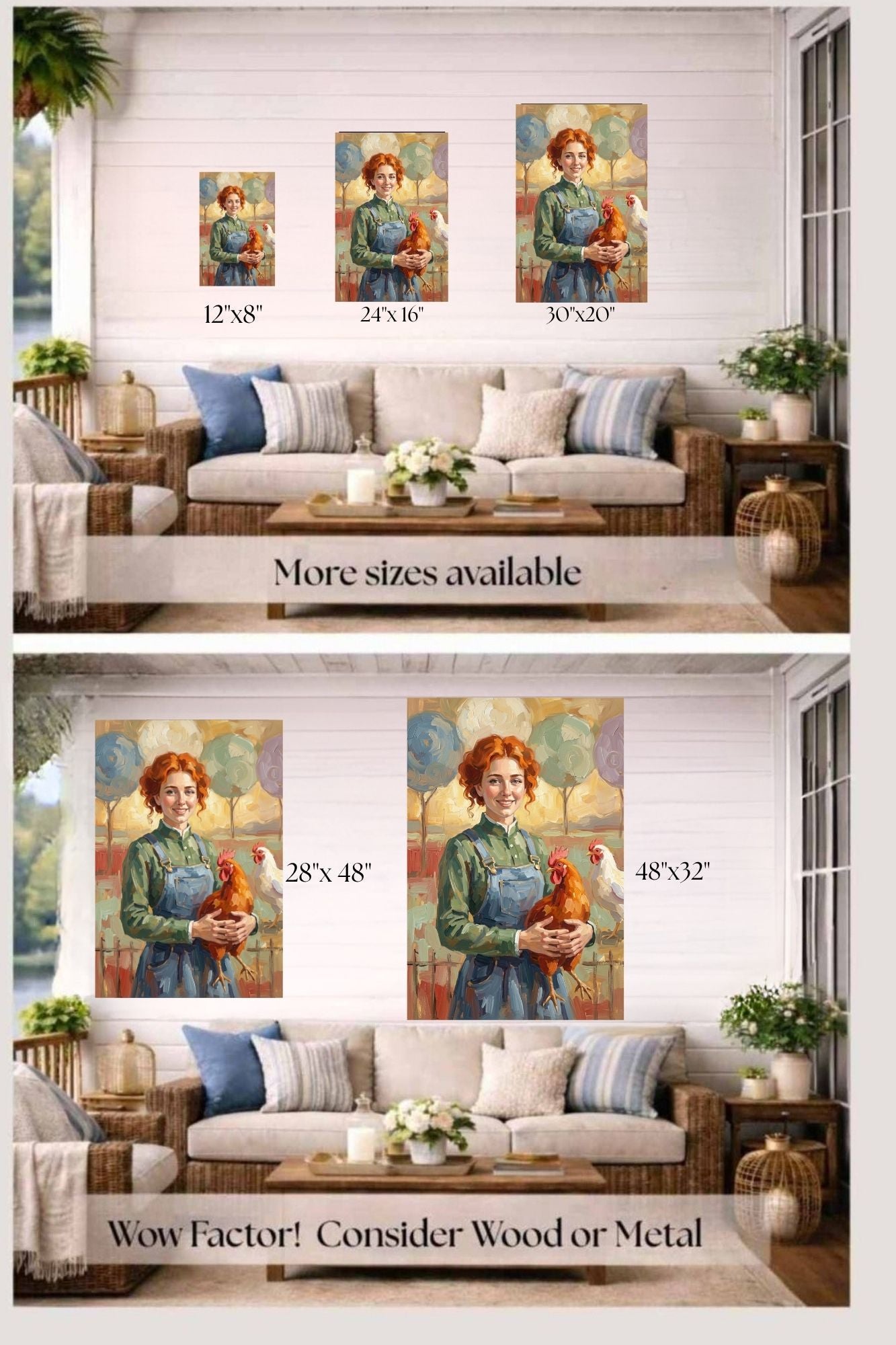 Modern Farm Woman| Farm-Chicken Art| Giclee Paper- Wood- Metal- Canvas