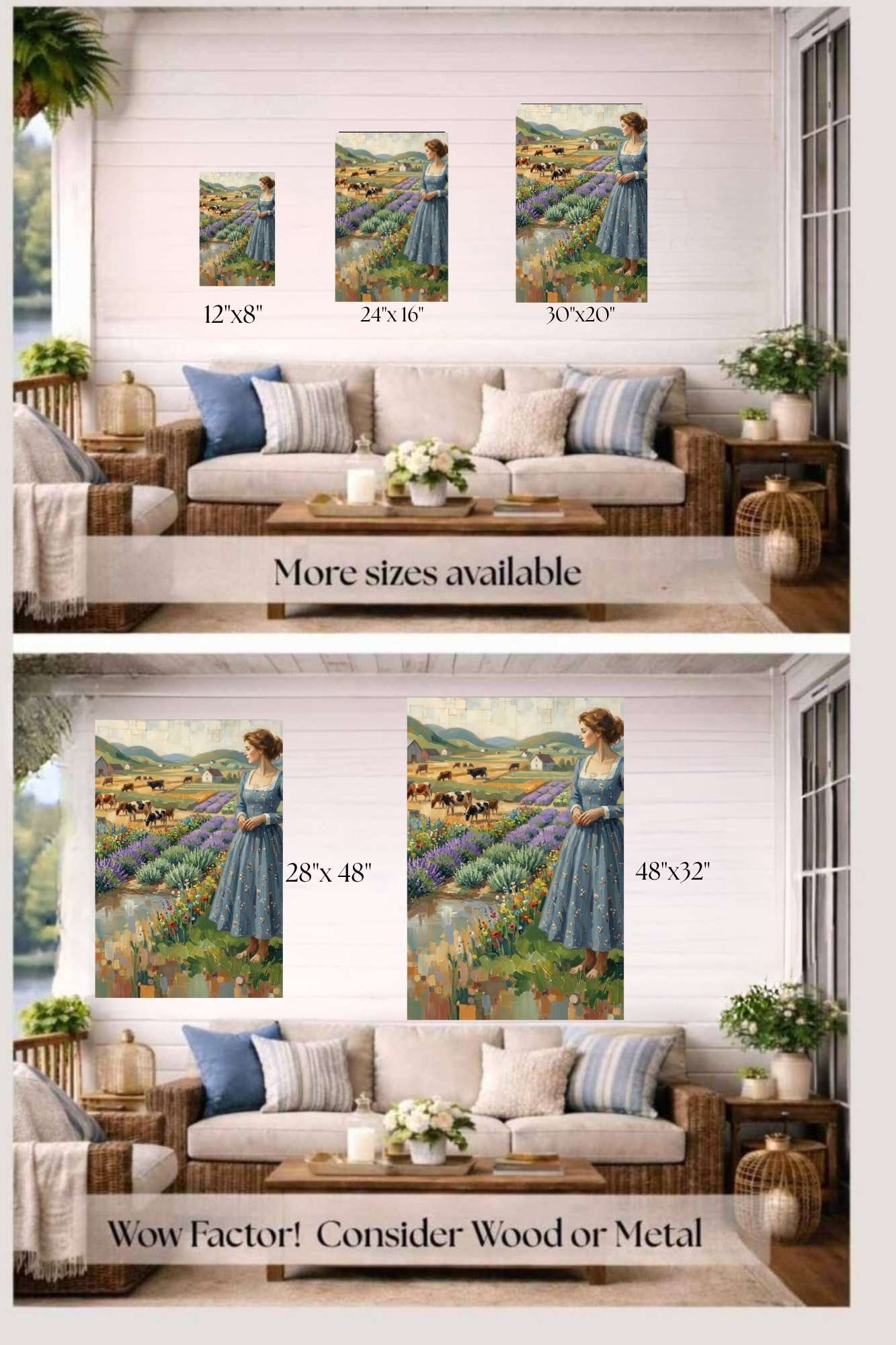 Farm Wildflowers and Pastures | Vintage Farm Landscape Art | Giclée Paper • Wood • Metal • Canvas