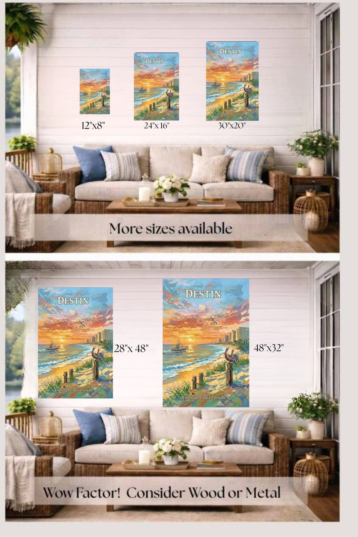 Emerald Coast Sunset In Destin| Travel Poster Art| Giclee Paper- Wood- Metal- Canvas