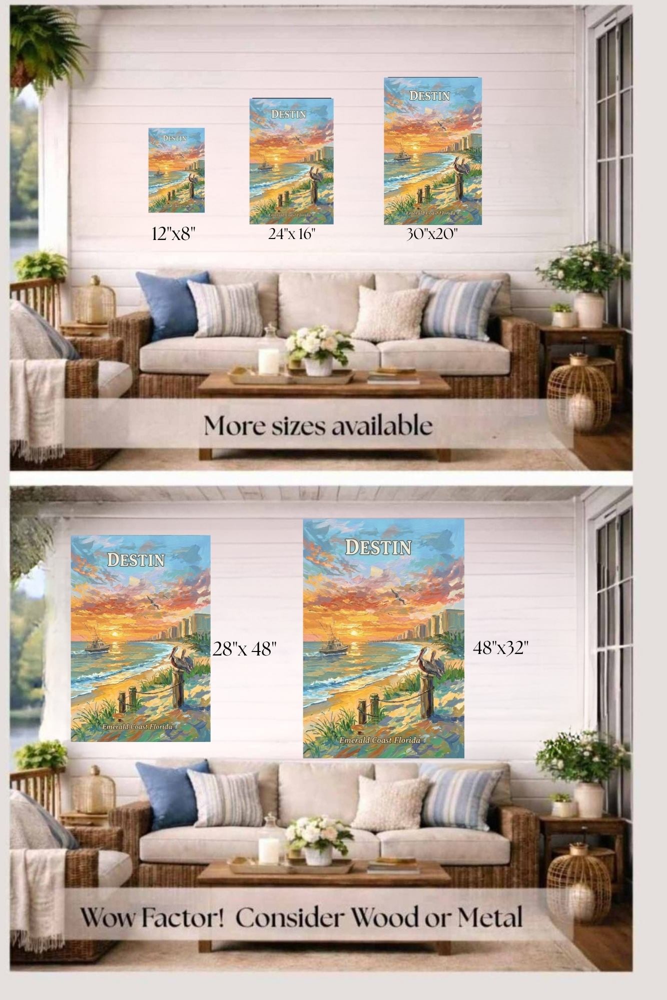Emerald Coast Sunset In Destin| Travel Poster Art| Giclee Paper- Wood- Metal- Canvas