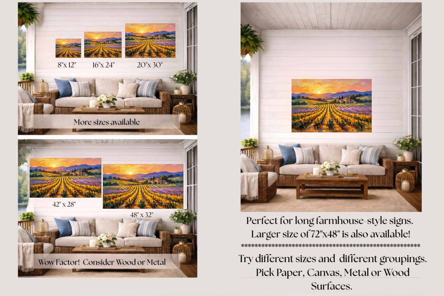 Golden French Vineyard at Sunset | Wine Country Art | Giclée Paper • Canvas • Birch Wood • Metal Panels