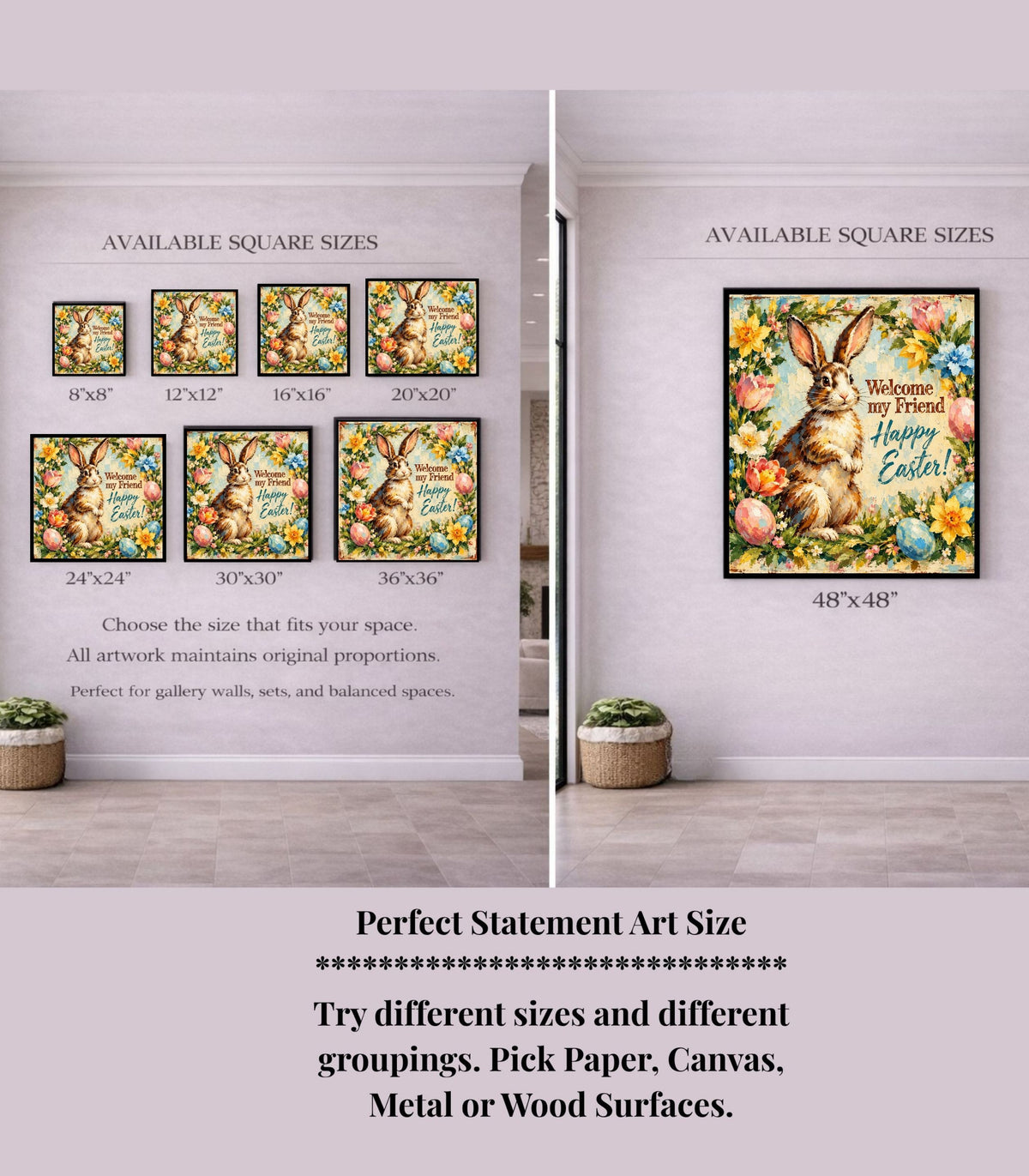 Vintage Welcome My Friend Easter Bunny| Giclee Prints, Canvas, Wood, or Metal Art