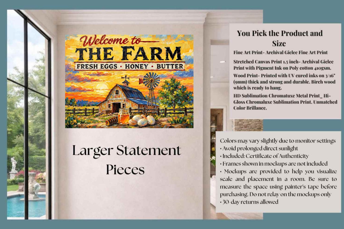 Welcome To the Farm| Modern Farm Art Sign|Prints, Canvas, Wood, or Metal Art