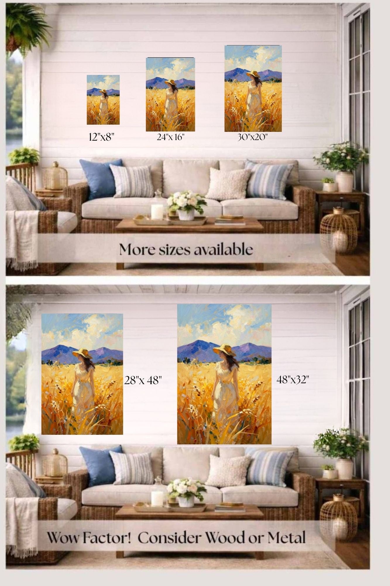 Where Summer Lingers | Wheat Field Prints |Vintage Style Farm Girl| Impressionist Landscape Print | Cottage Farmhouse Wall Art