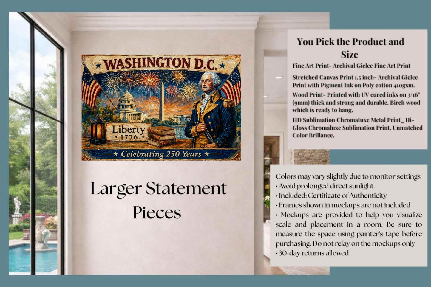 Washington DC- Celebrating 250 Years of Liberty| Patriotic Print| Fireworks Art| Prints, Canvas, Wood, or Metal Art