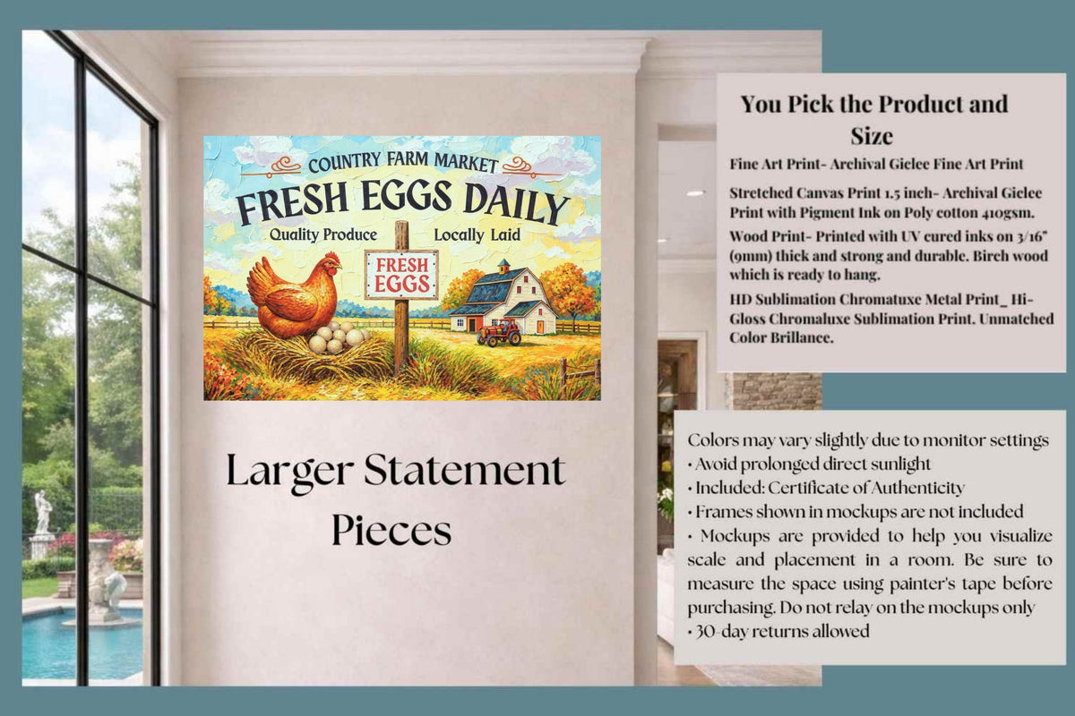 Rustic Farm Market Sign with Eggs| Farm Art Sign| Prints, Canvas, Wood, or Metal Art