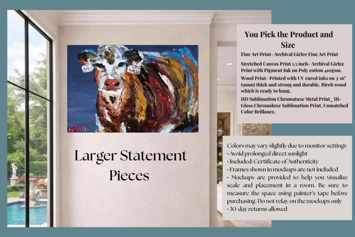 Pose for Me | Original Teresa Johnson Cow Art | Abstract Animal | Giclee Paper- Wood- Metal- Canvas