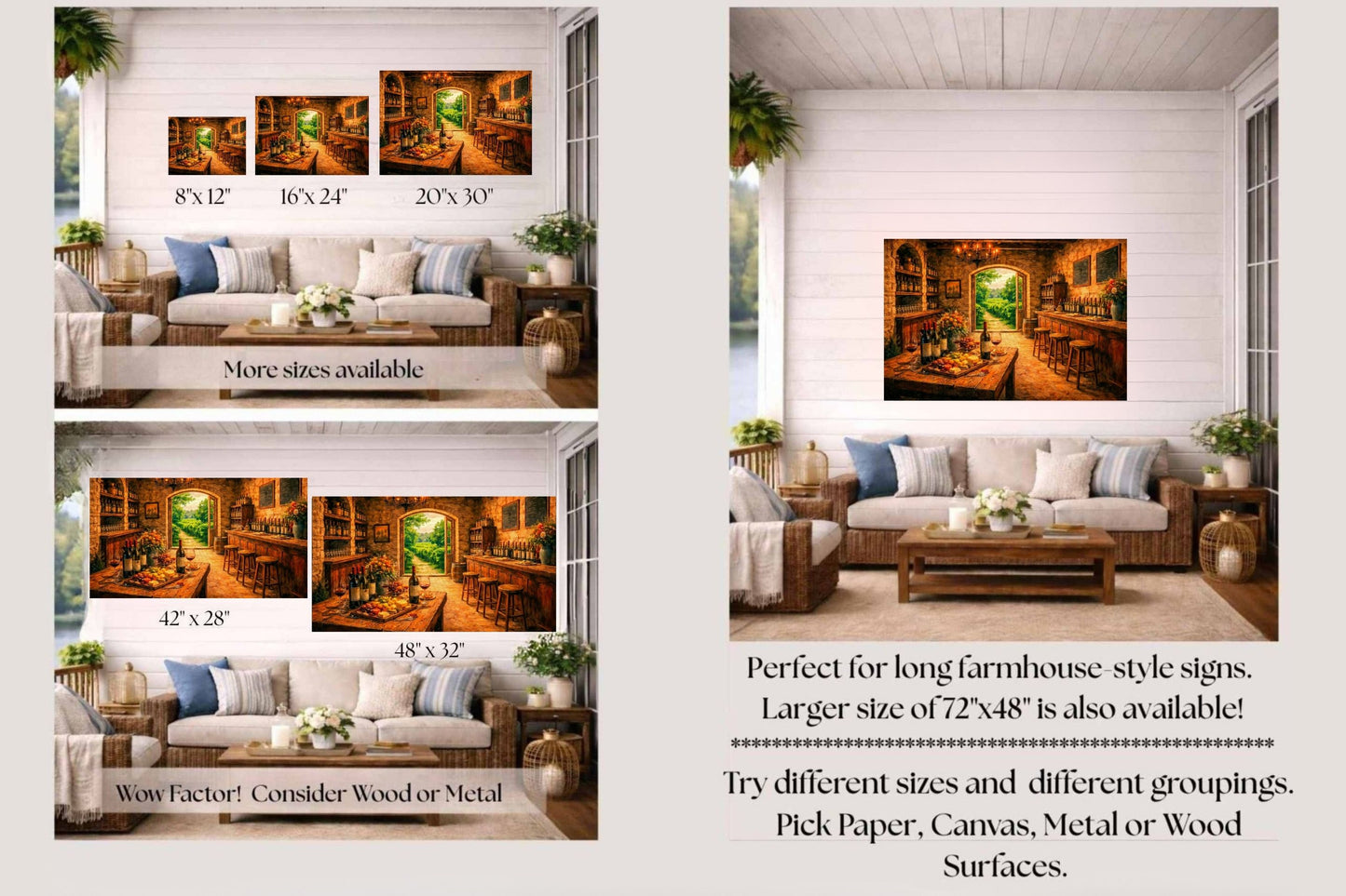 Rustic Wine Tasting Room | Wine Country Art | Giclée Paper • Canvas • Birch Wood • Metal Panels