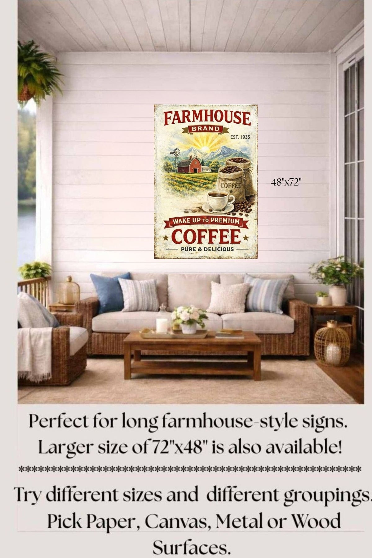 Farmhouse Morning Coffee | Vintage Coffee Sign Wall Art | Prints on Paper, Canvas, Wood or Metal