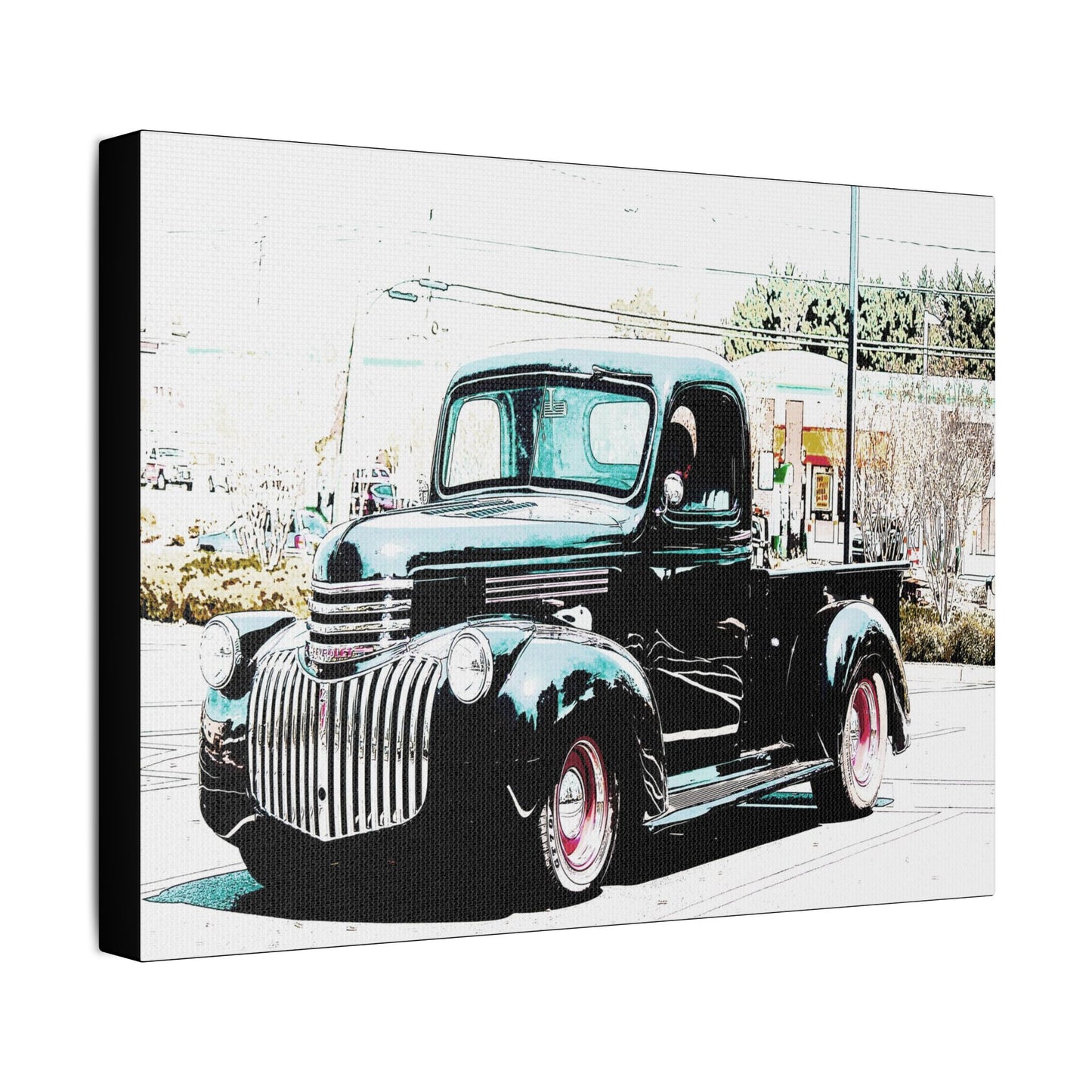 Black Vintage Truck- Art- Gallery Wrapped- Satin Stretched Canvas Gallery Wraps - No Frame Needed