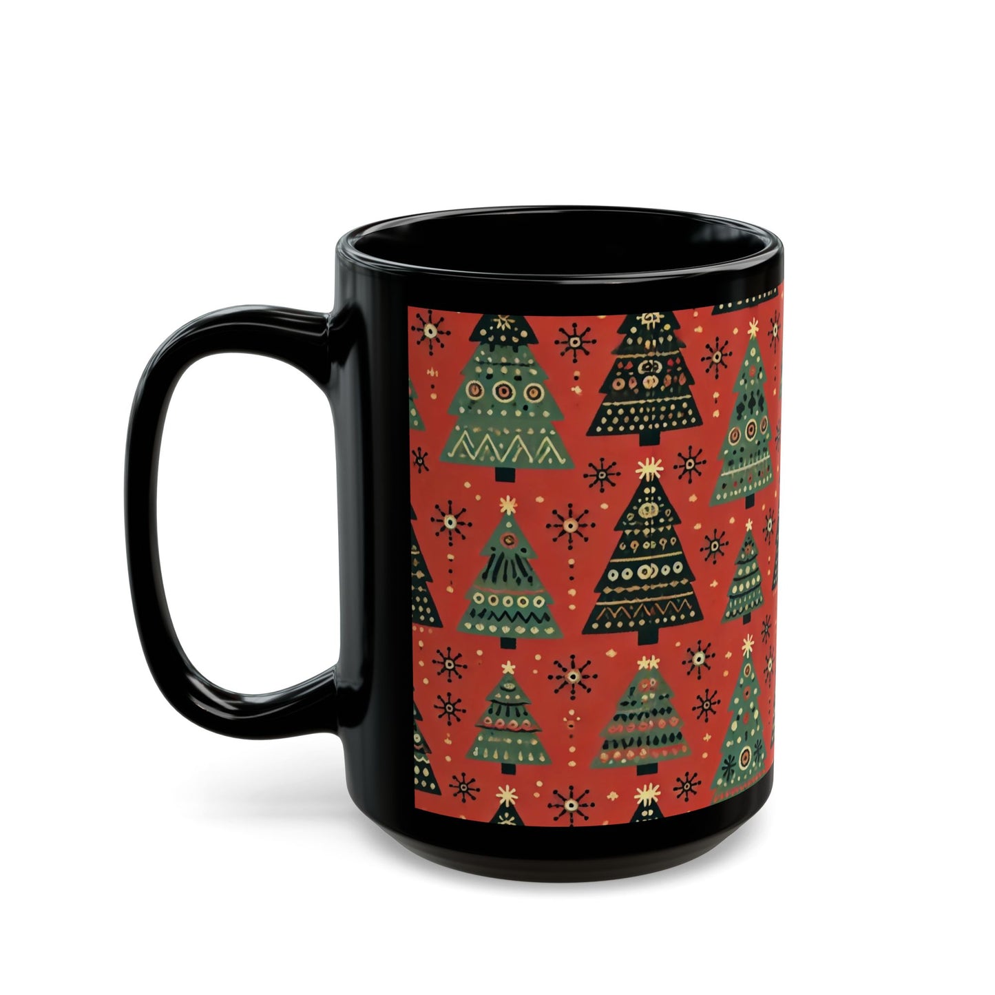 Modern Christmas Trees -  11 oz or 15 oz Ceramic Black Mugs
