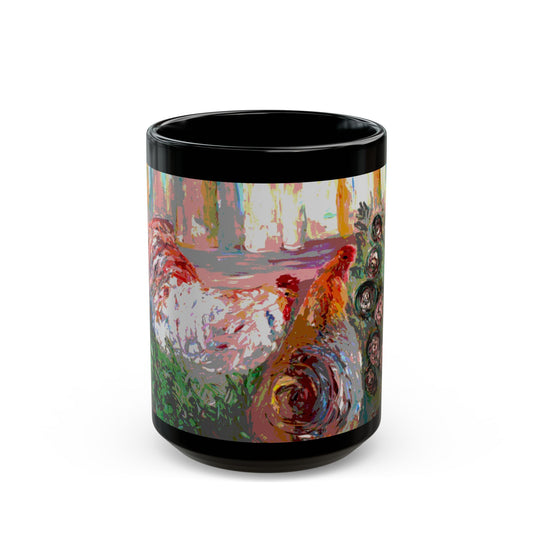 Betsy's Chickens- 11 oz or 15 oz Ceramic Black Mugs