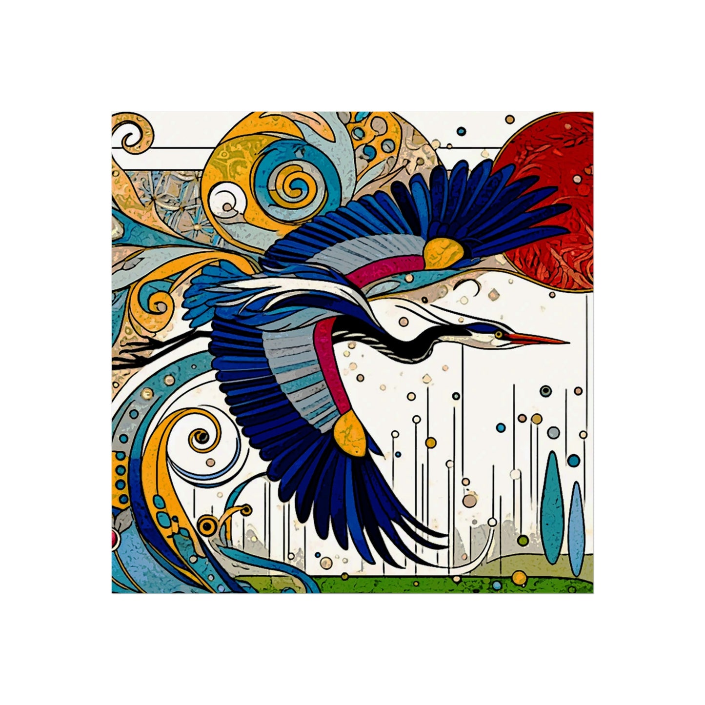 Blue Heron- Art- Giclée Technique Fine Art Posters- No Frame