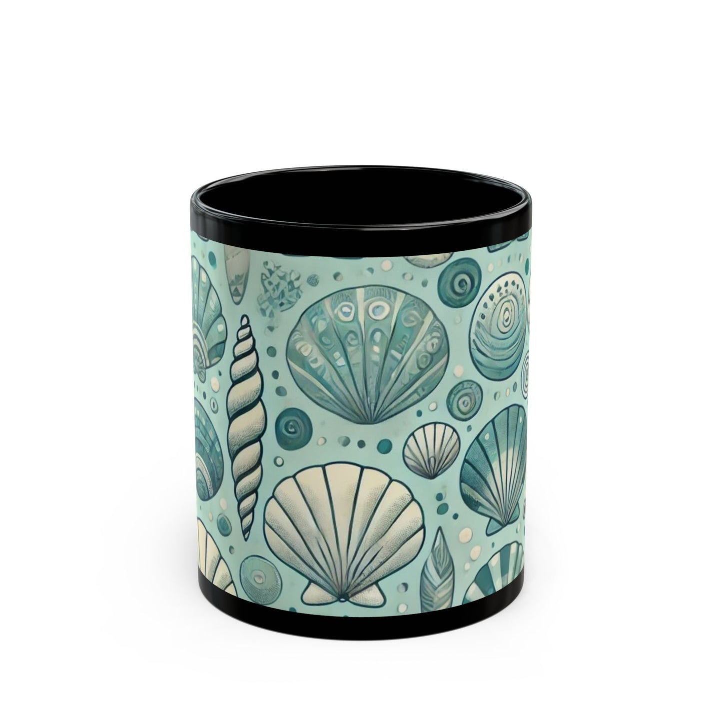 Blue and Silver Seashells - 11 oz or 15 oz Ceramic Black Mugs