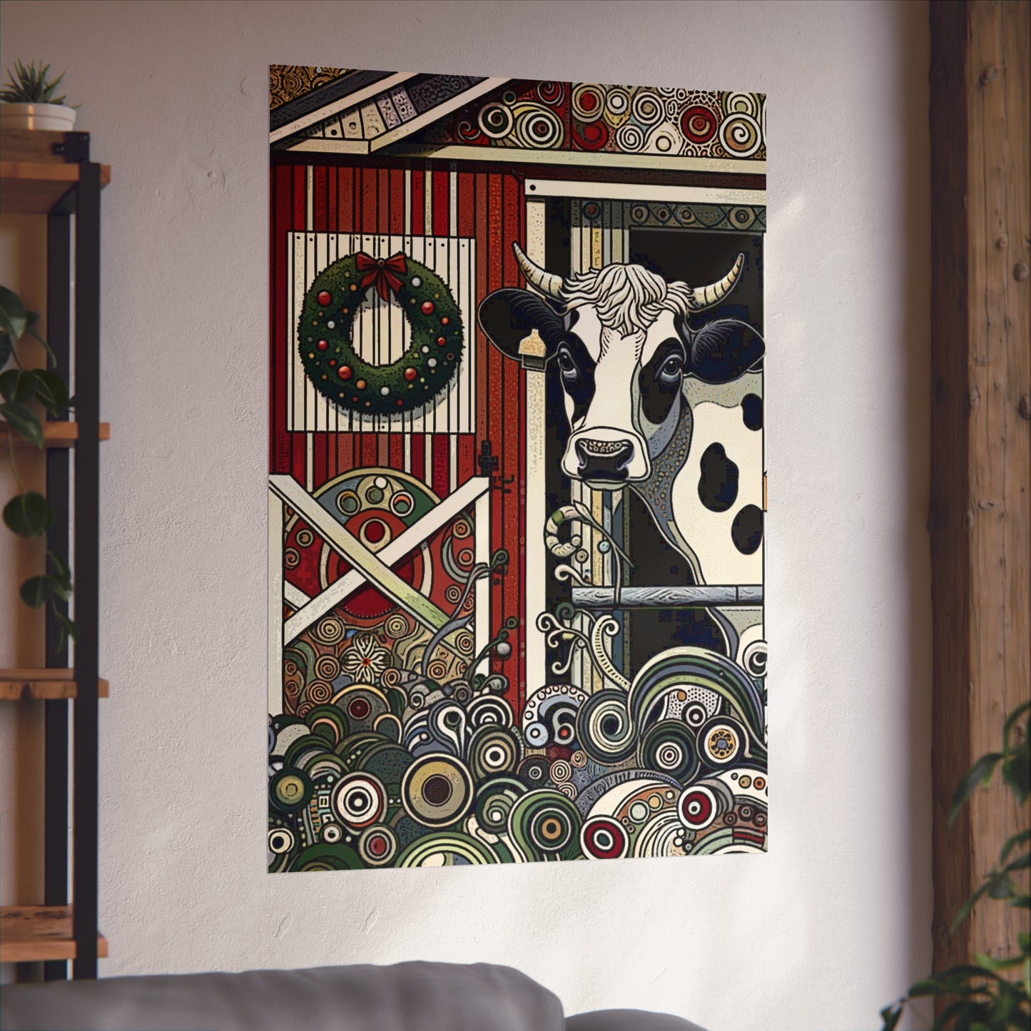 Holly, the Christmas Cow - Art- Giclée Technique Fine Art Posters- No Frame