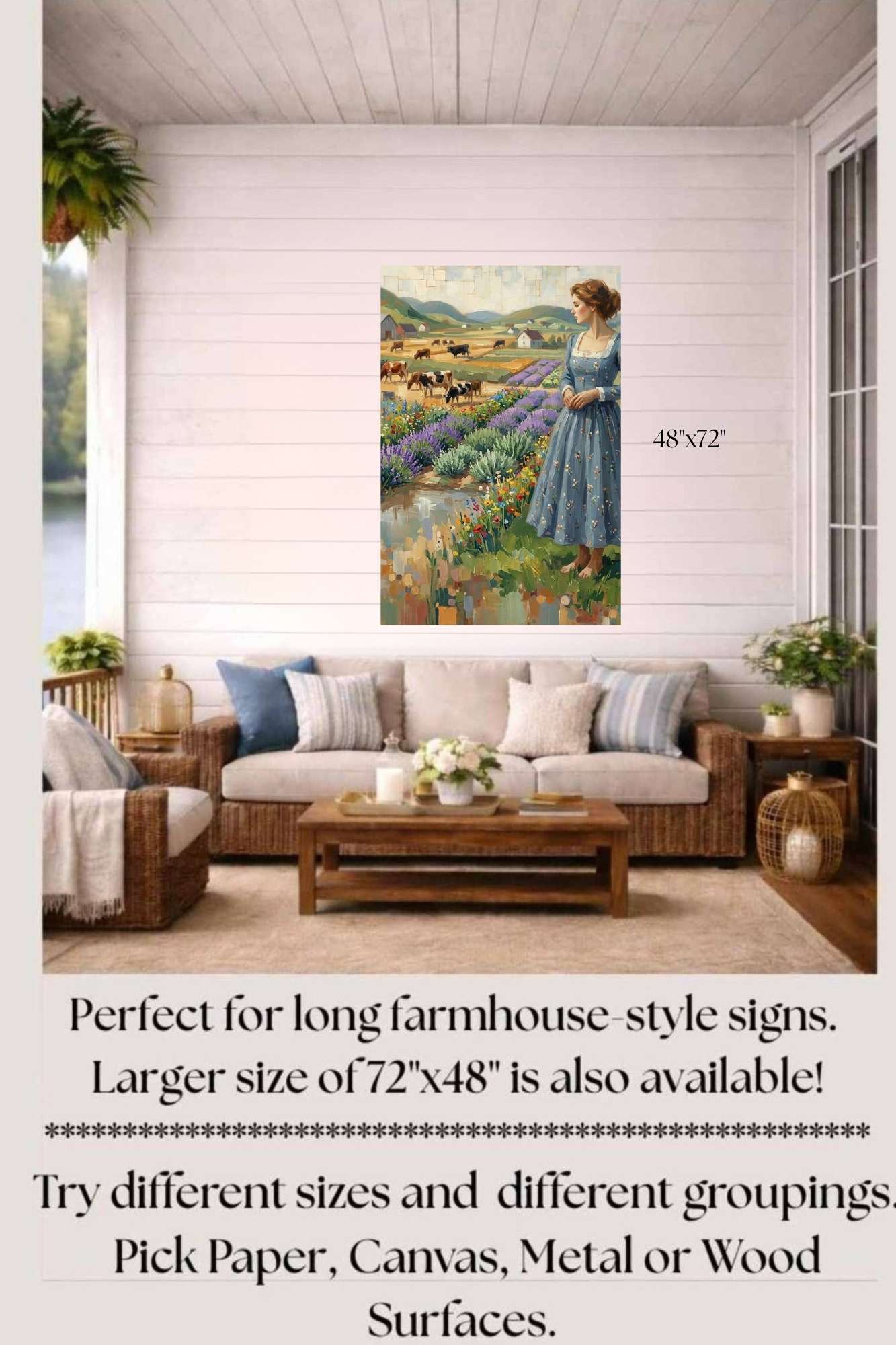 Farm Wildflowers and Pastures | Vintage Farm Landscape Art | Giclée Paper • Wood • Metal • Canvas