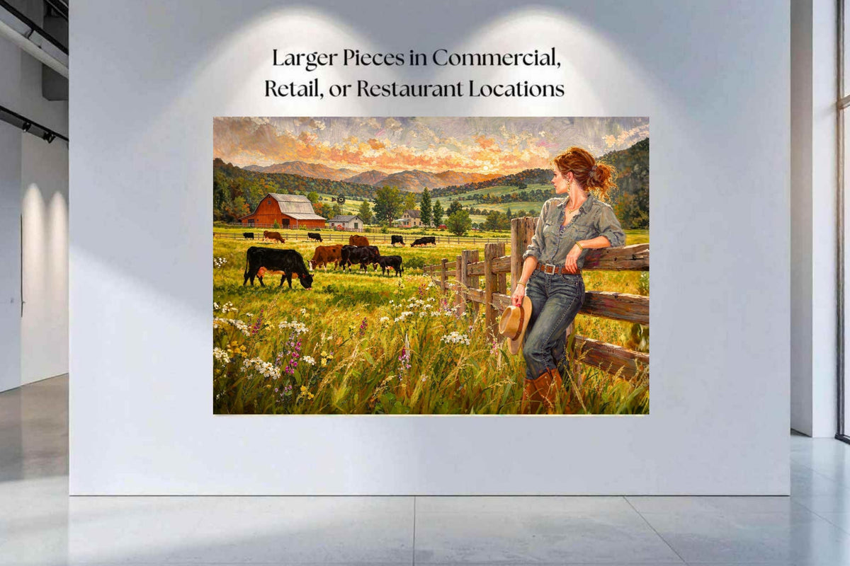 Where The Cattle Graze | Modern Farm Wife & Cattle Art | Giclee Paper • Canvas • Wood • Metal