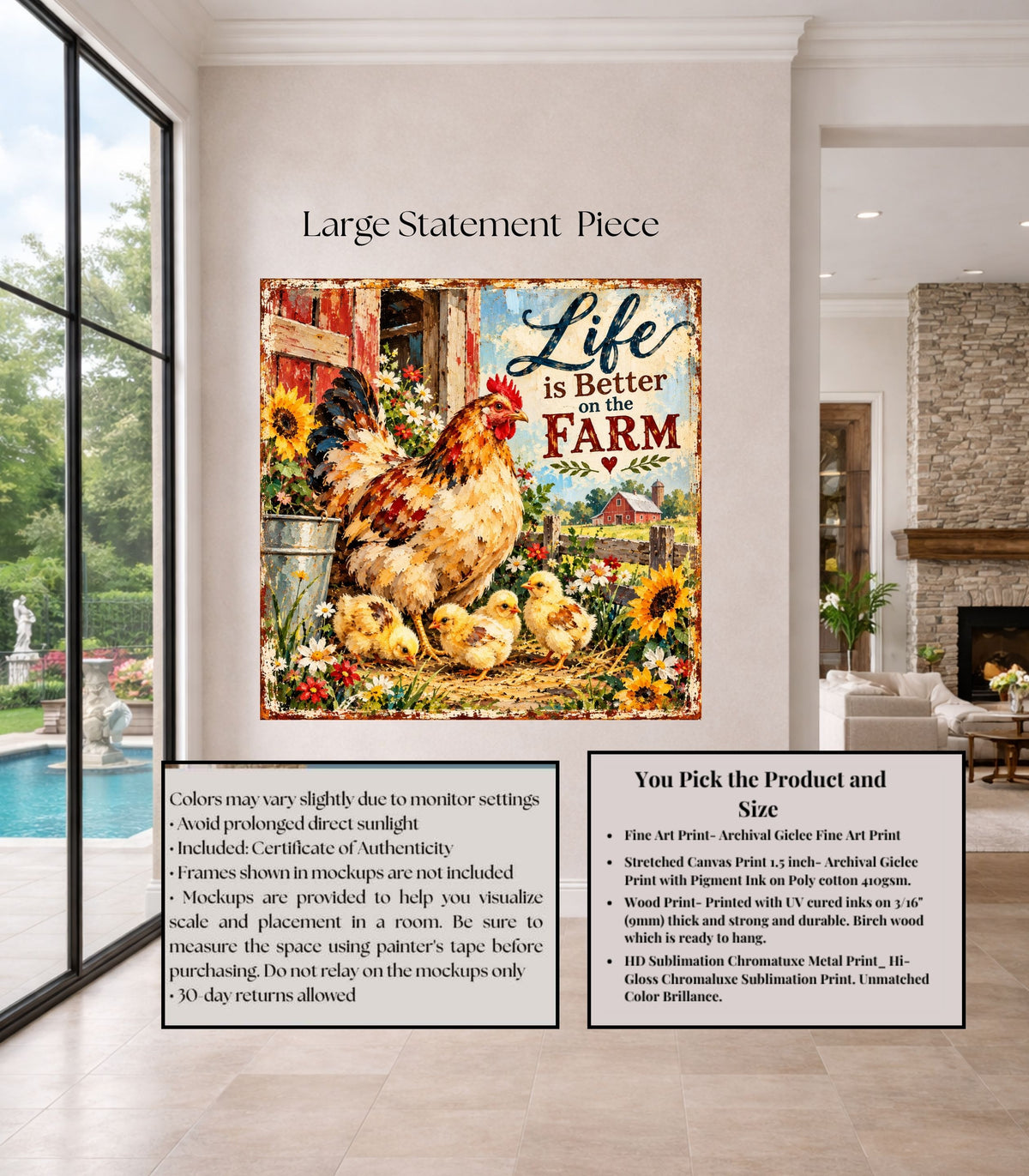 Life Is Better on the Farm | Hen & Chicks Country Farm Art | Giclée Paper • Wood • Metal • Canvas