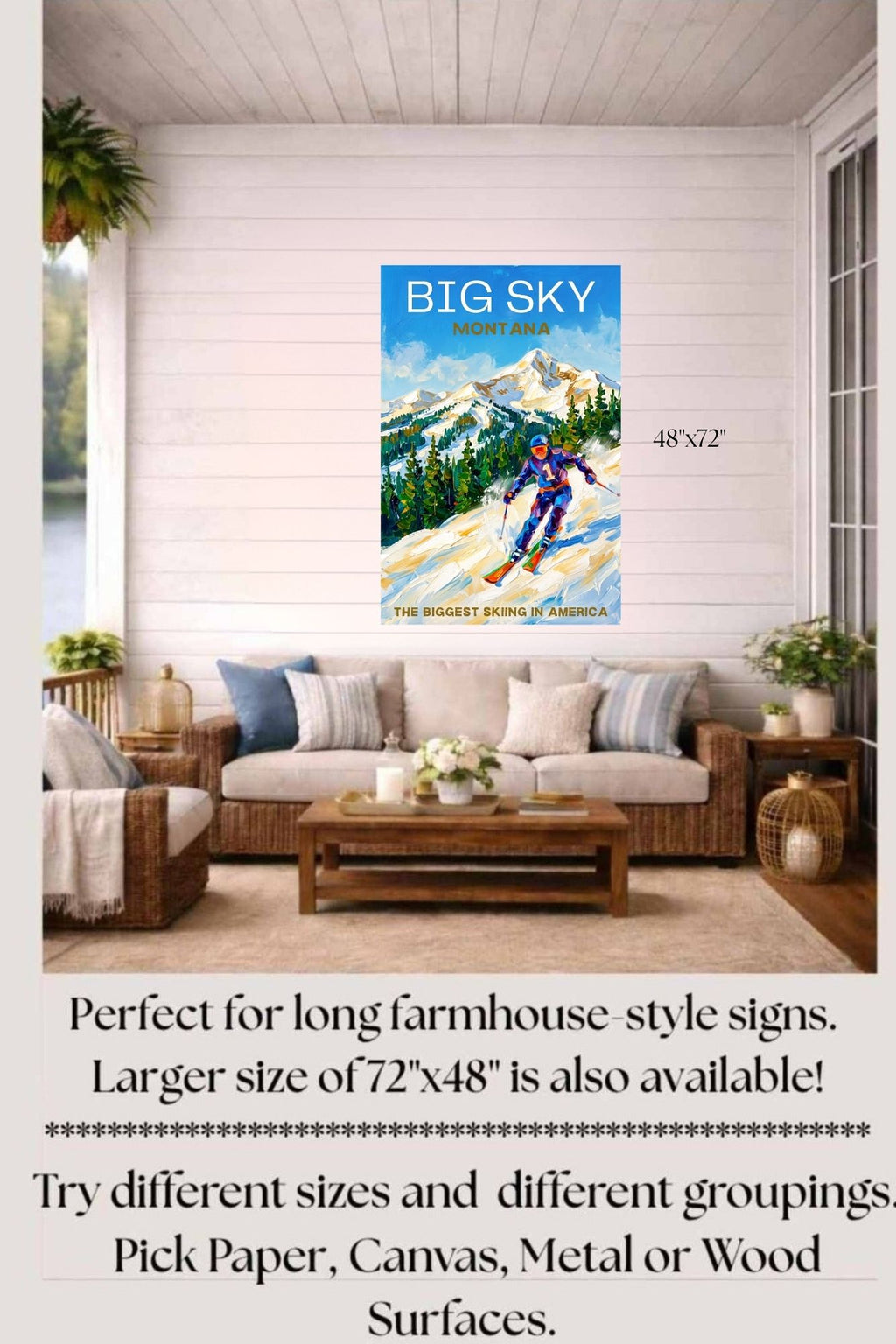Big Sky Montana | Snow Print| The Biggest Skiing in America Travel Poster | Mountain Ski Resort| Giclée Print on Paper, Canvas, Wood, Metal