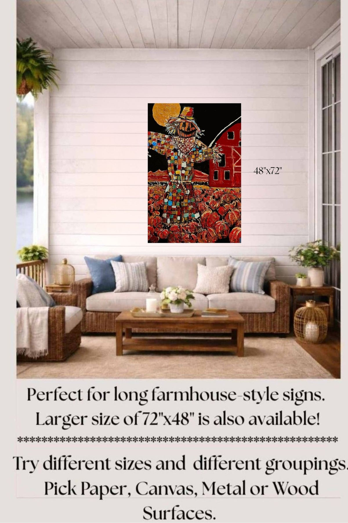 Scary Scarecrow- Farm| Autumn Art| Halloween Pumpkins| Giclee Paper- Wood- Metal- Canvas