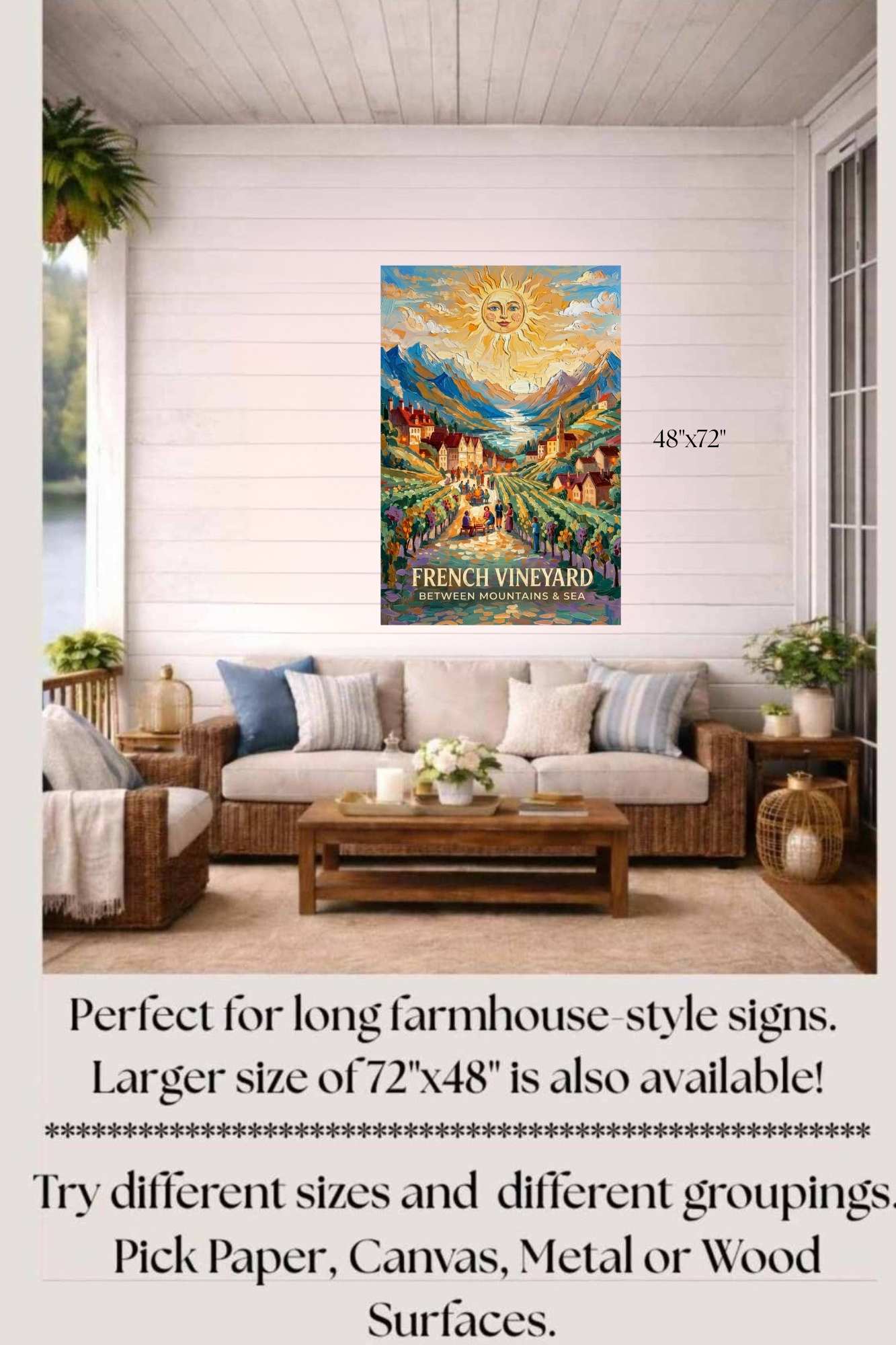 French Vineyard Between Mountain and Sea| Travel Print| Giclee Paper- Wood- Metal- Canvas