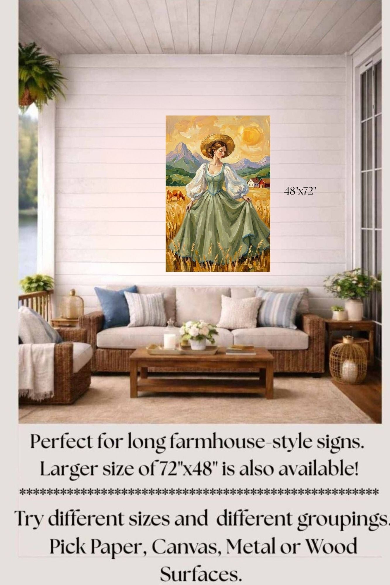 Dancing In the Garden| Vintage Style Print| Farm Village Art| Giclee Paper- Wood- Metal- Canvas