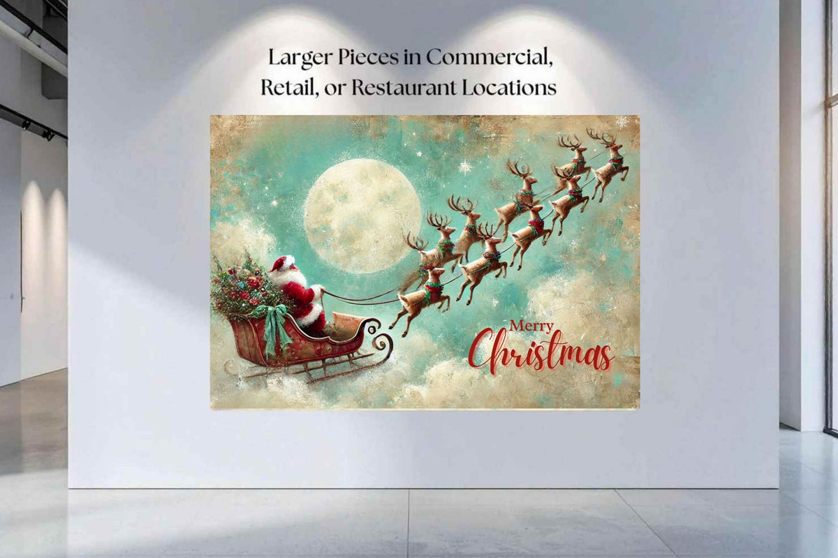 Merry Christmas to All| Santa in his Sleigh Holiday art| Prints and Canvas-Giclee Paper- Wood- Metal