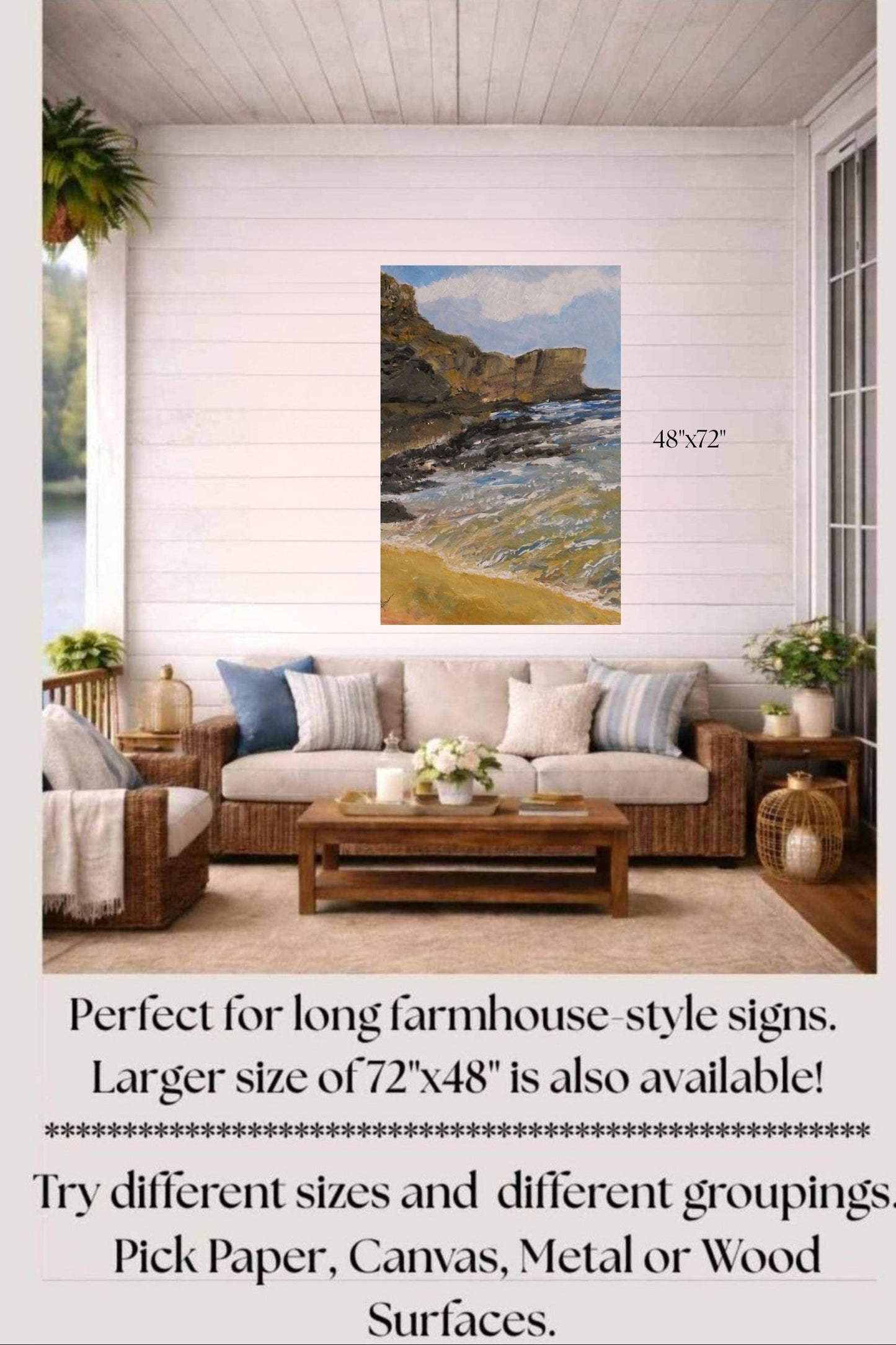 High Cliffs | Original Teresa Johnson Coastal Landscape | Ocean Cliff Wall Art | Seascape Giclée Print | Paper, Wood, Metal, Canvas
