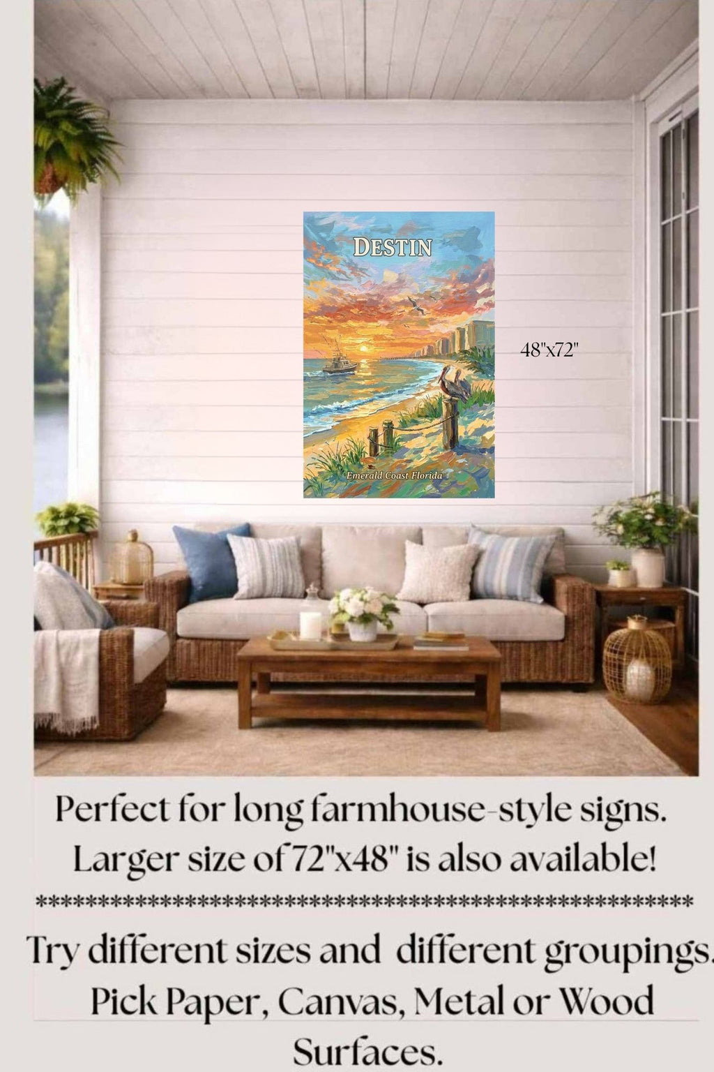 Emerald Coast Sunset In Destin| Travel Poster Art| Giclee Paper- Wood- Metal- Canvas