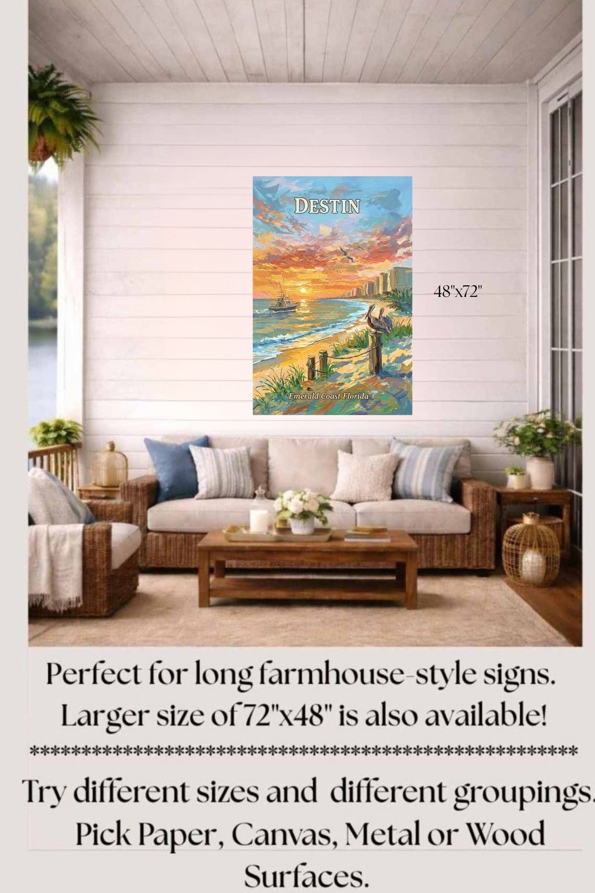 Emerald Coast Sunset In Destin| Travel Poster Art| Giclee Paper- Wood- Metal- Canvas