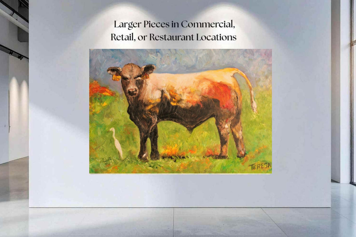 White Egret and the Bull|Cattle Farm| Animal Art| Giclee Paper- Wood- Metal- Canvas