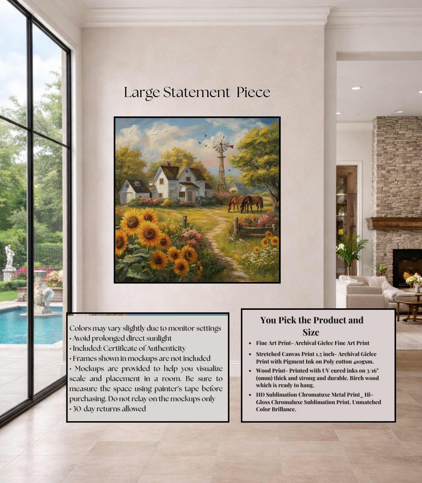 Sunflower Farm | Bee Art Prints| Farmhouse Garden Prints| Giclee Paper- Wood- Metal- Canvas