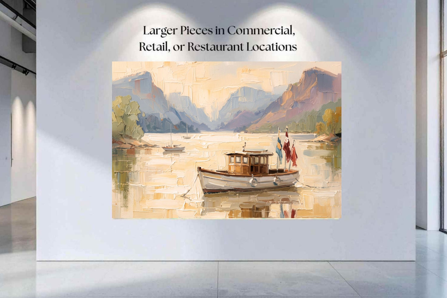 Silent Morning | Mountain Lake Boat Art Print | Impressionist Landscape | Coastal Cabin Decor | Giclée on Paper, Canvas, Wood & Metal