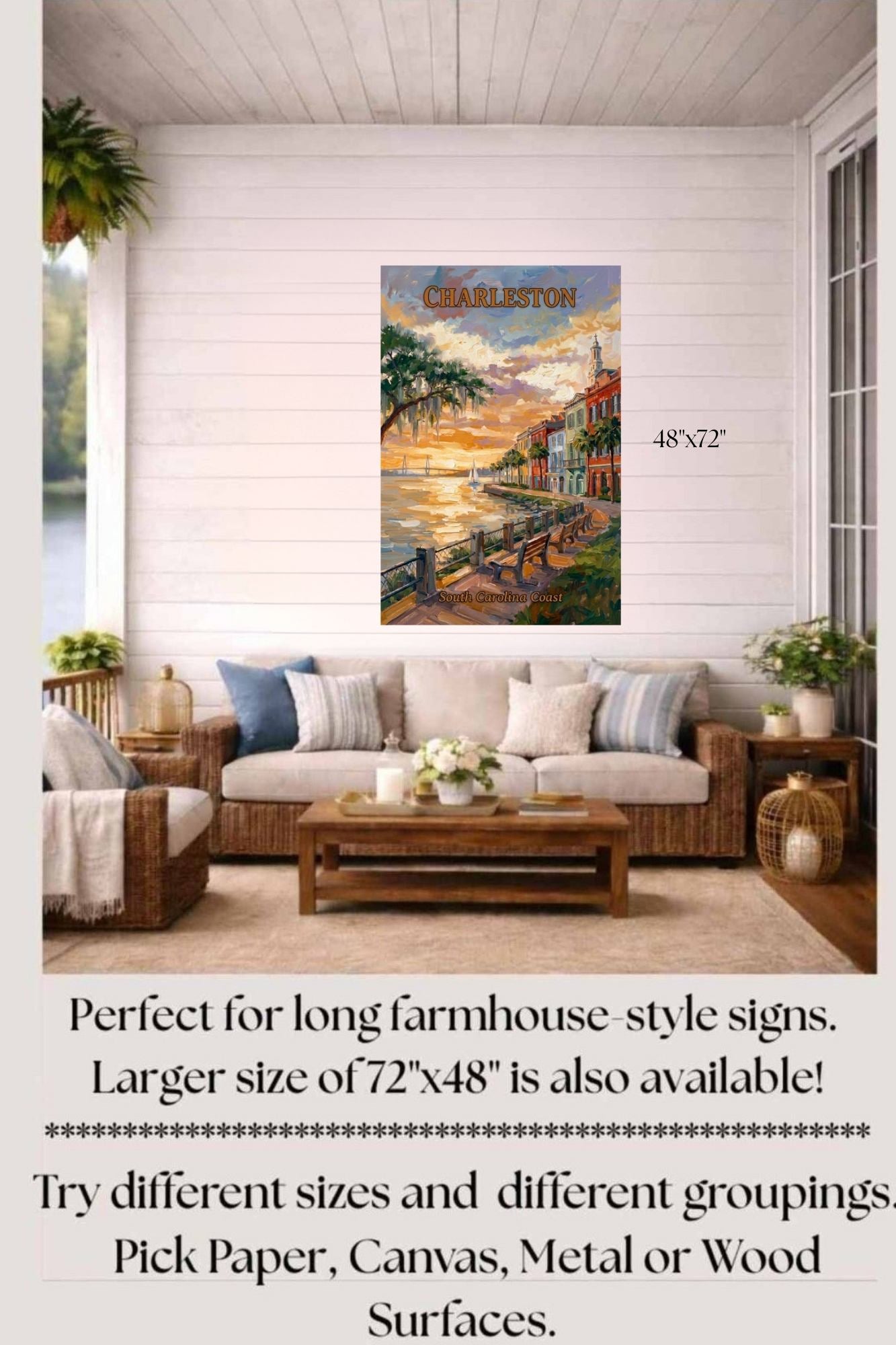 Charleston Sunset And Coastal Charm| US East Coast Art | Travel Poster|Prints Giclee Paper Giclee Canvas Birch Wood And Metal Panels