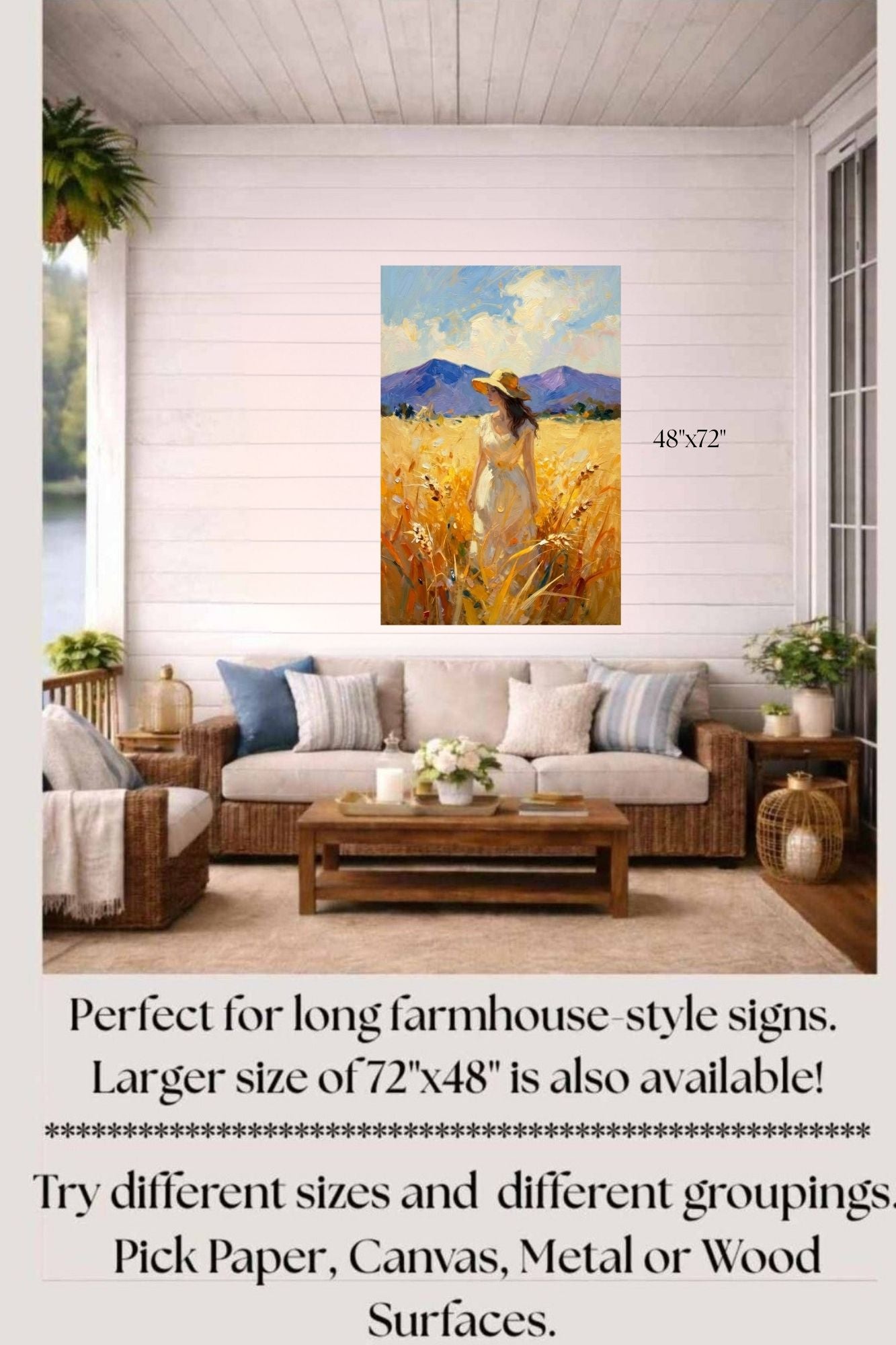 Where Summer Lingers | Wheat Field Prints |Vintage Style Farm Girl| Impressionist Landscape Print | Cottage Farmhouse Wall Art
